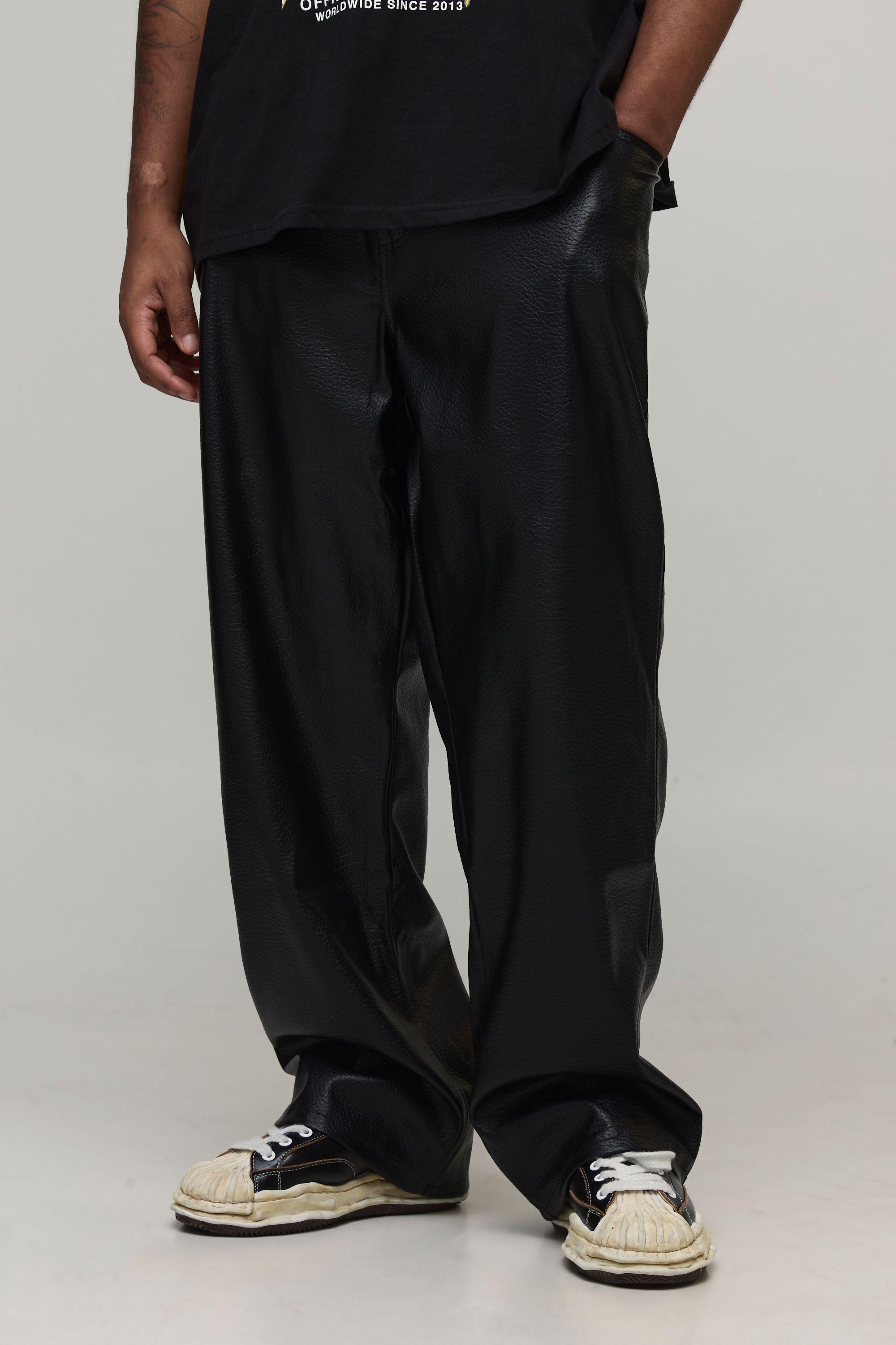 Plus Tumbled PU Relaxed Fit Trousers by BOOHOOMAN