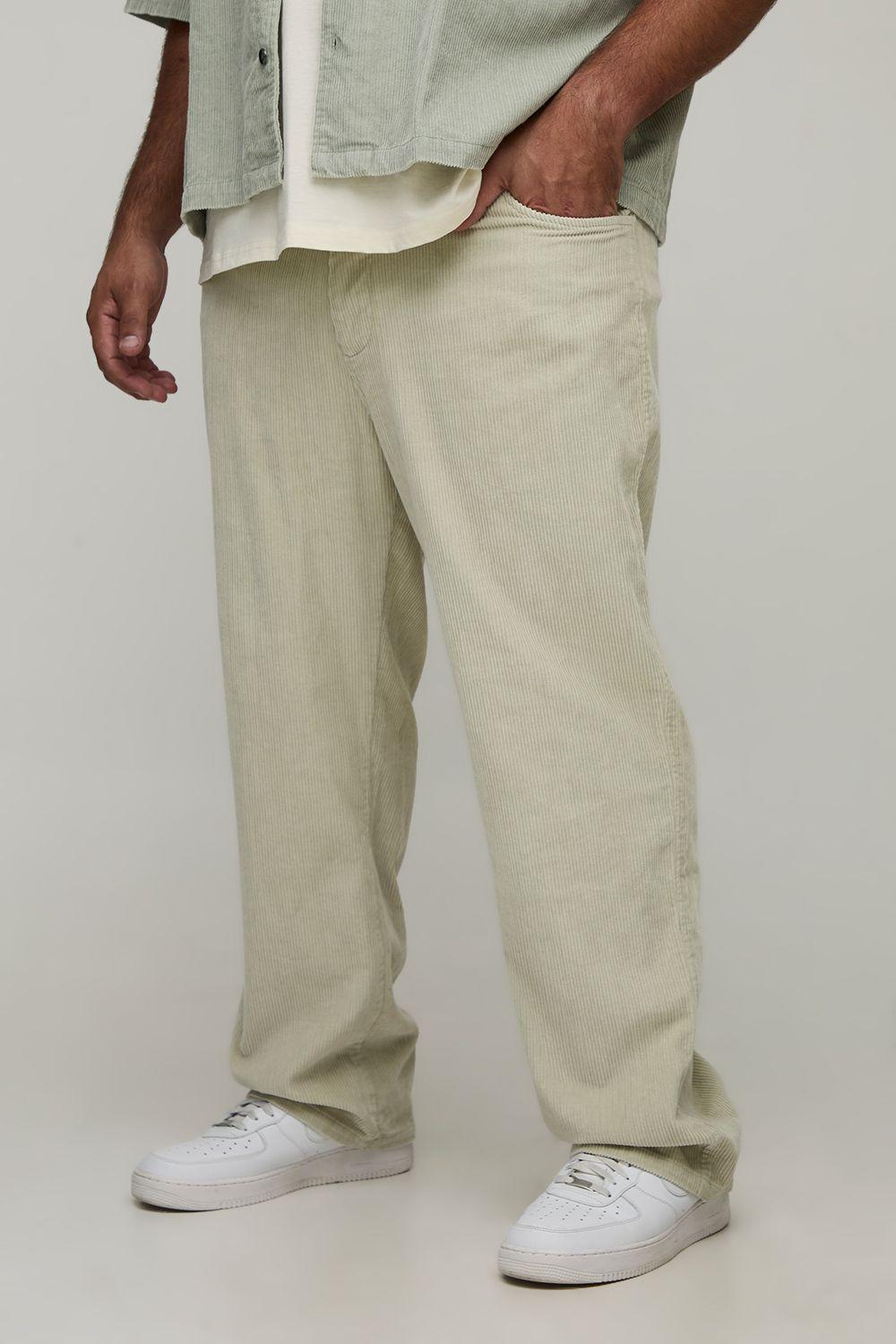 Plus Washed Cord Straight Fit Trousers by BOOHOOMAN