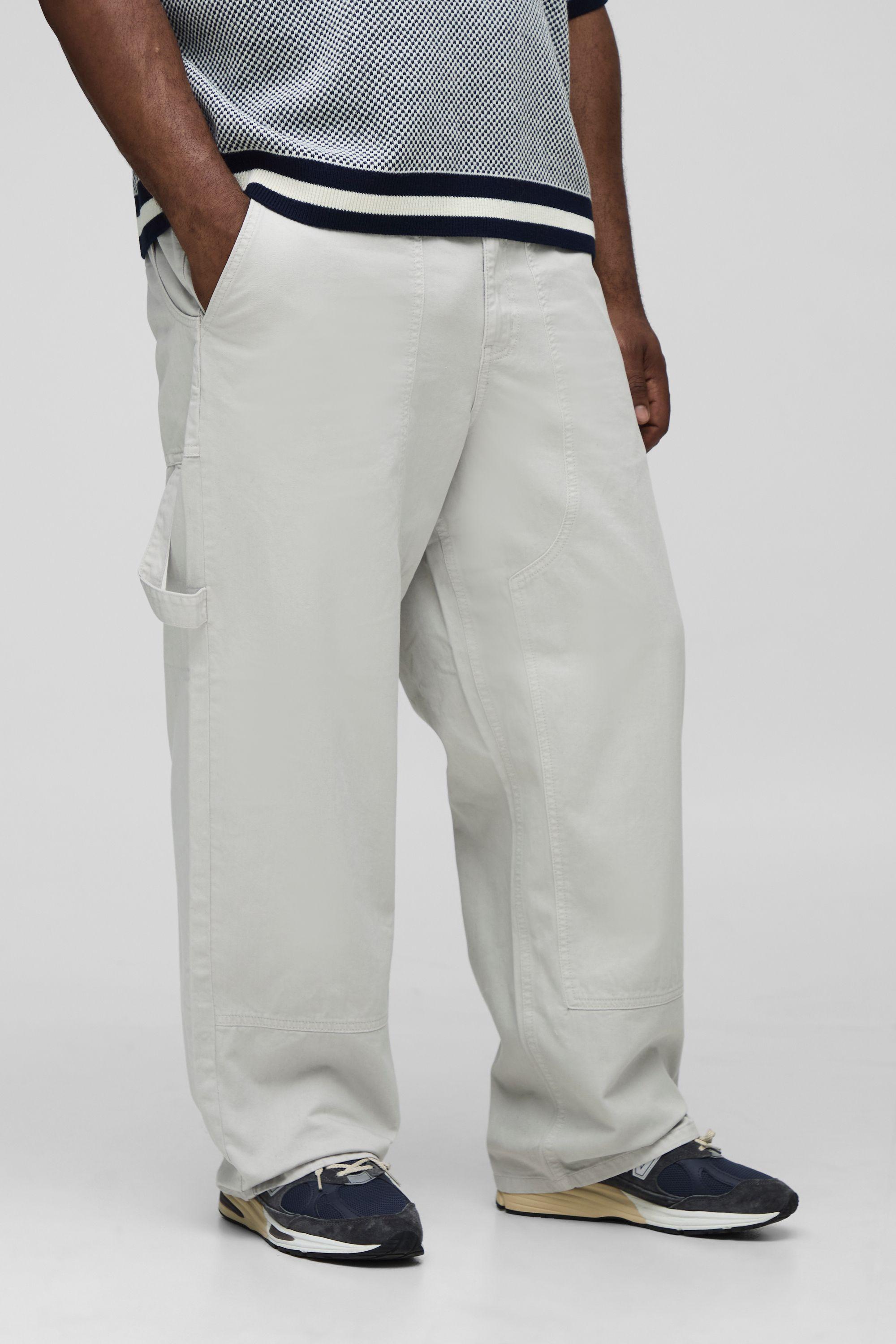 Plus Washed Relaxed Fit Carpenter Panel Trousers by BOOHOOMAN