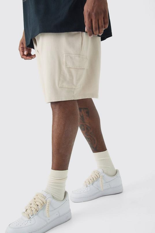 Plus Washed Relaxed Jersey Cargo Shorts by BOOHOOMAN