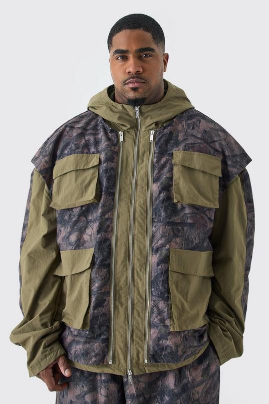 Plus Washed Ripstop Nylon Camo Utility Jacket by BOOHOOMAN