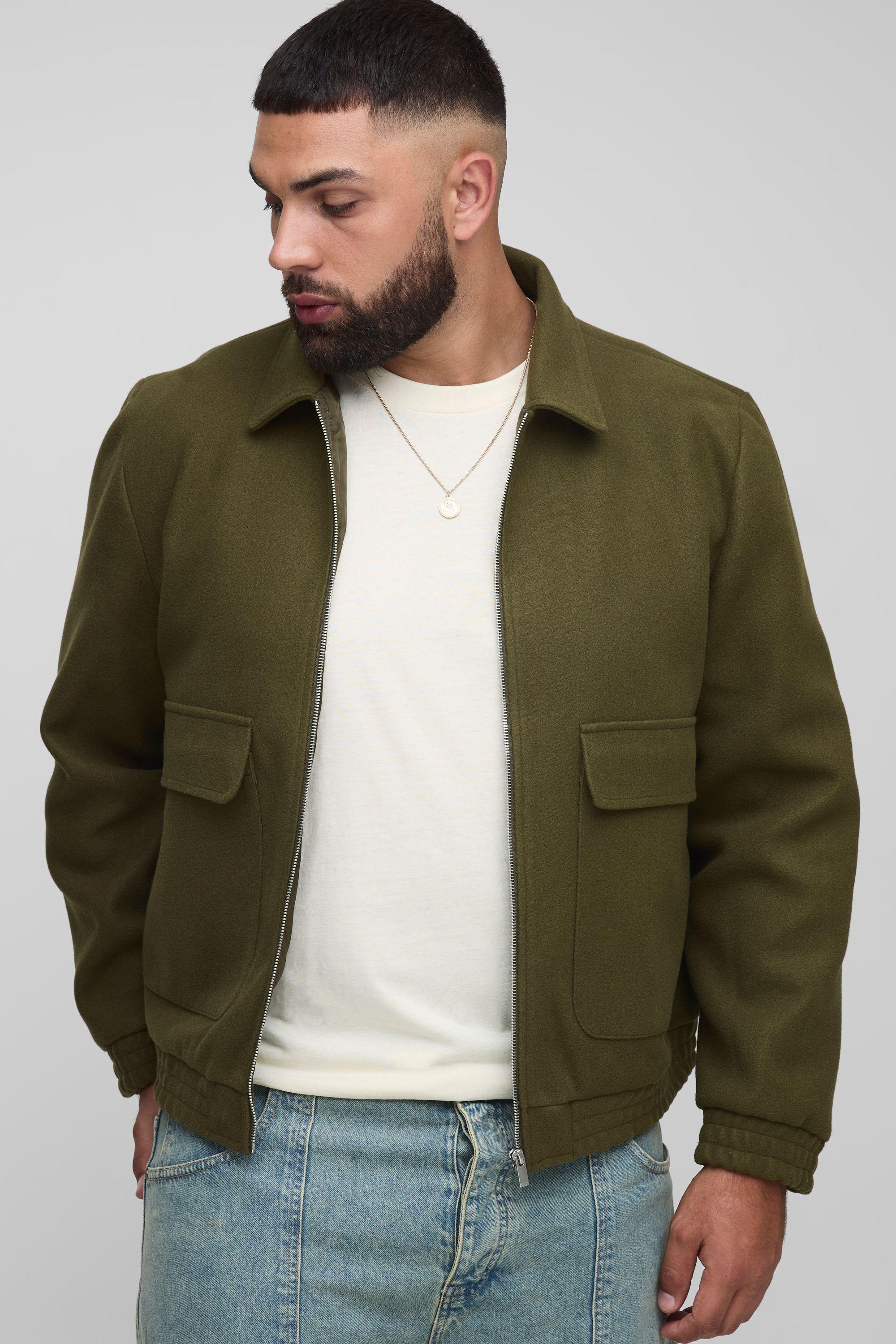 Plus Wool Look Regular Fit Smart Harrington Jacket by BOOHOOMAN