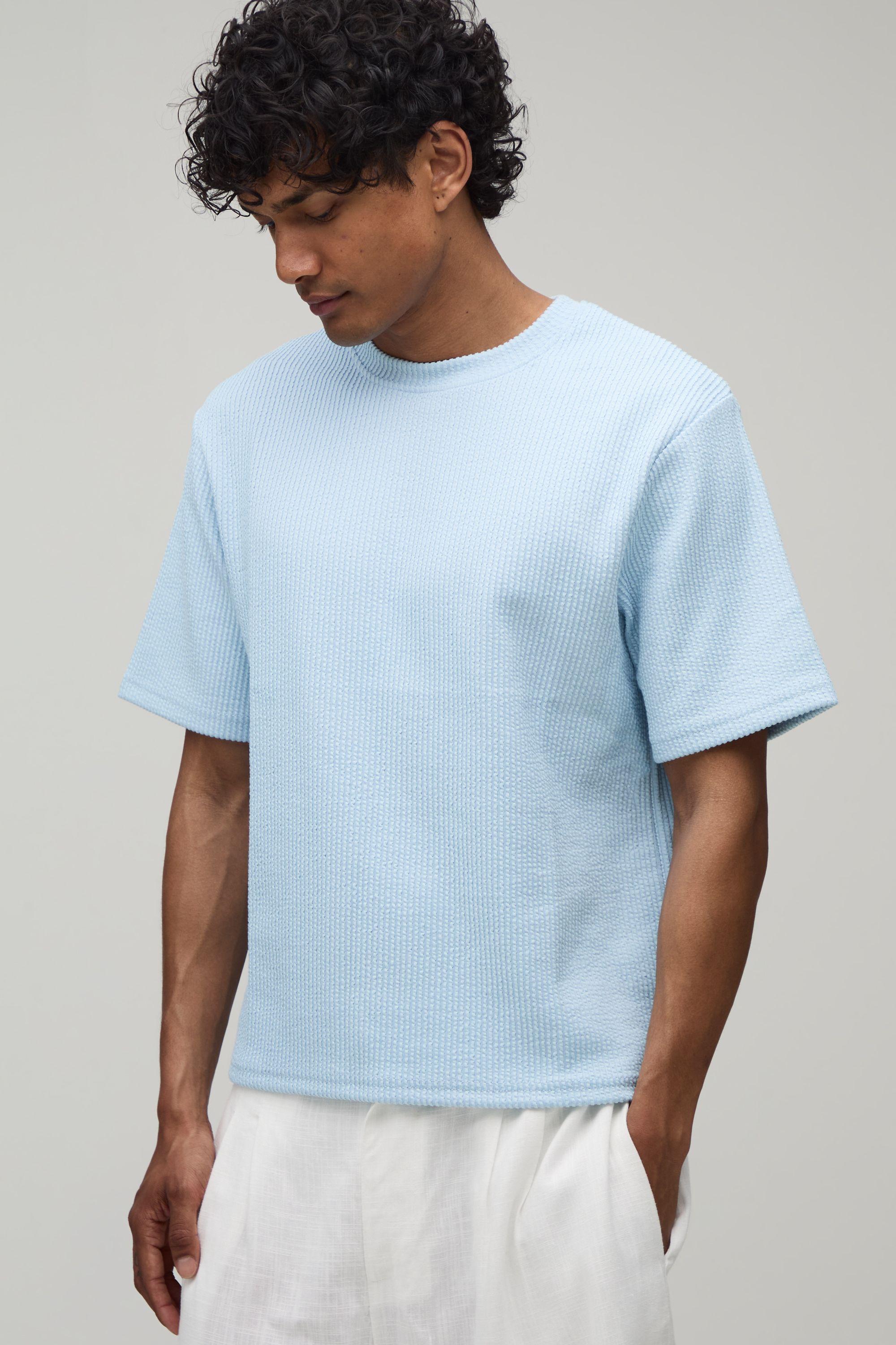 Regular Boxy Pleated Interlock T-shirt by BOOHOOMAN