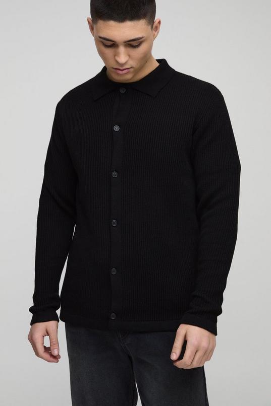 Regular Collared Knitted Shirt by BOOHOOMAN