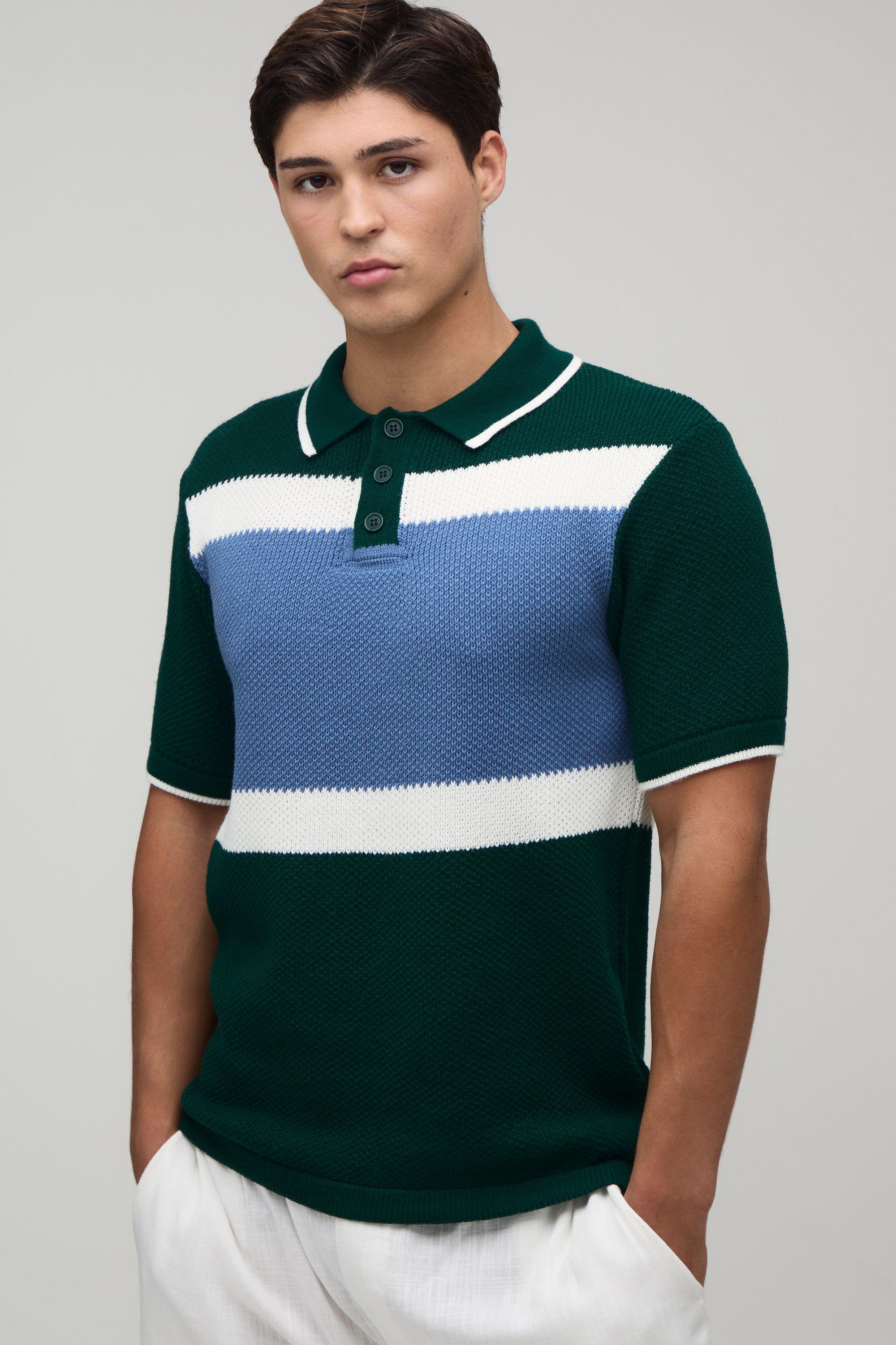 Regular Colour Block Pique Knitted Polo by BOOHOOMAN