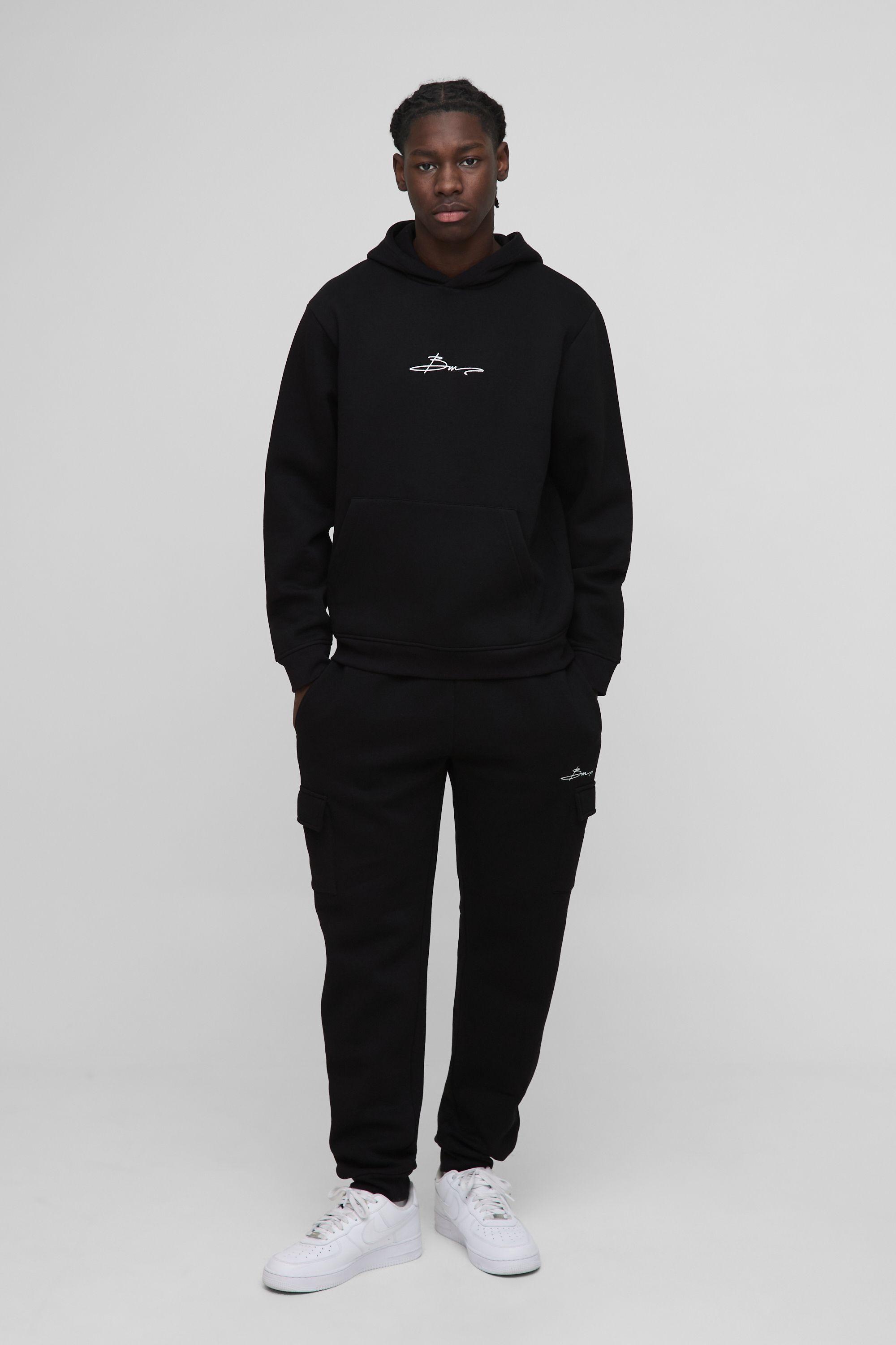 Regular Fit BM Signature Hooded Cargo Tracksuit by BOOHOOMAN