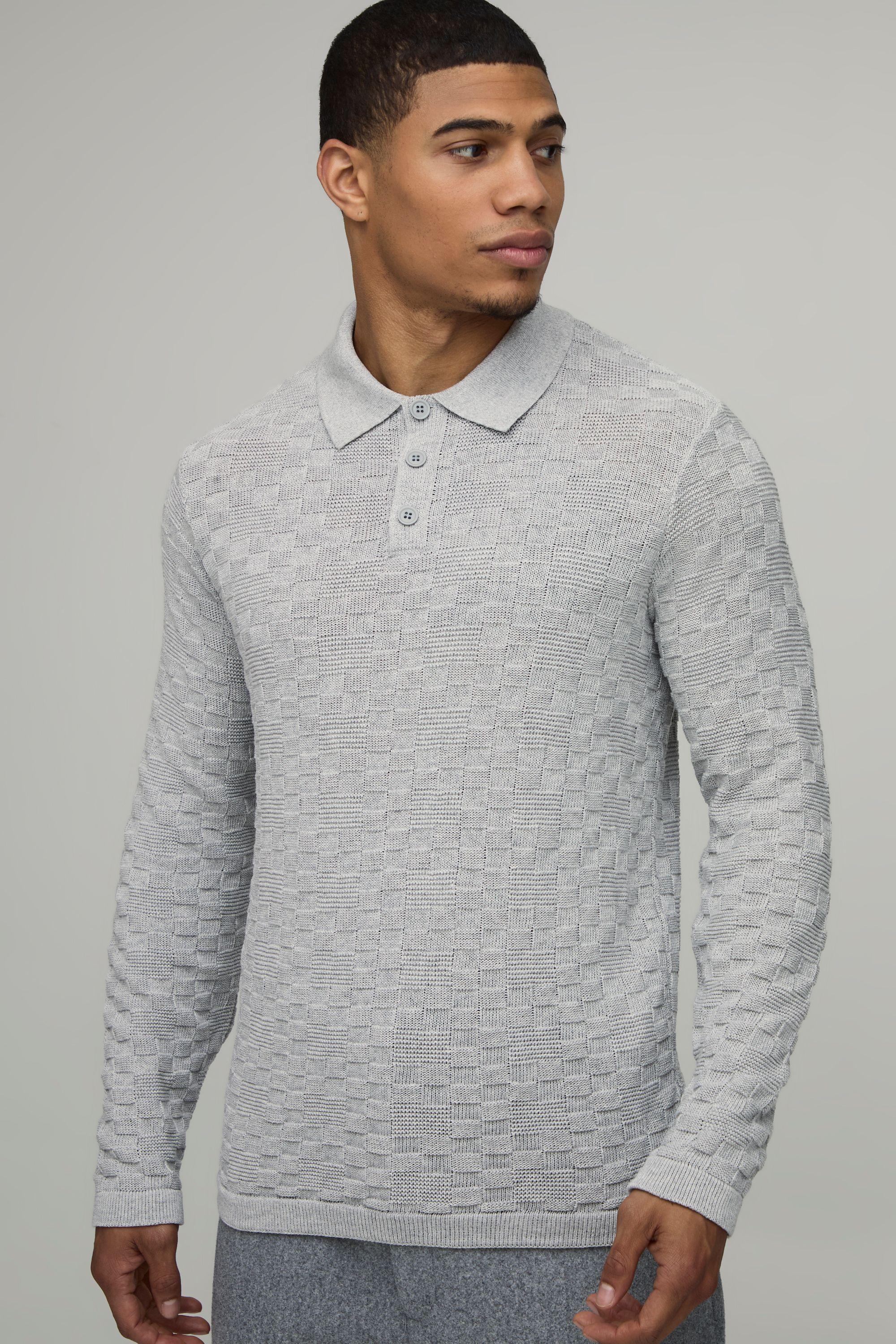 Regular Fit Basketweave Knitted Polo by BOOHOOMAN