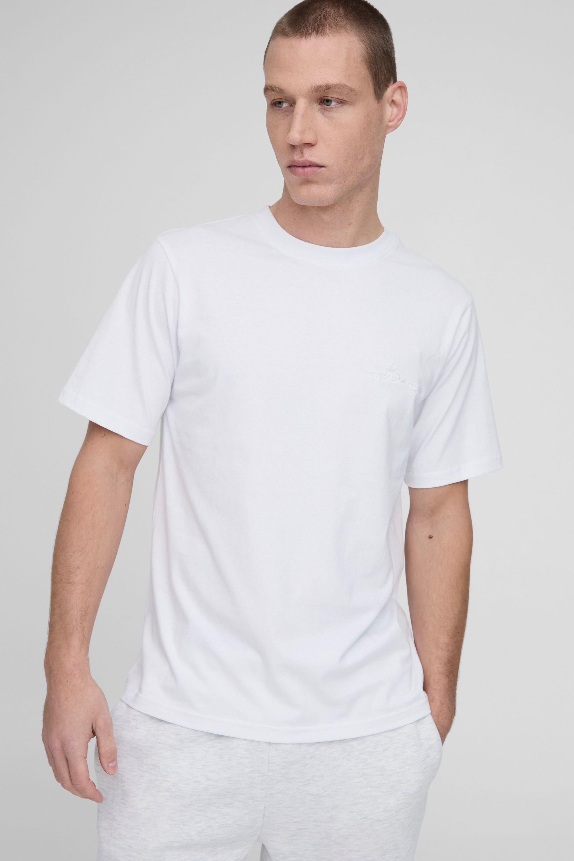 Regular Fit Bm Signature Embroidered Crew Neck T-shirt by BOOHOOMAN