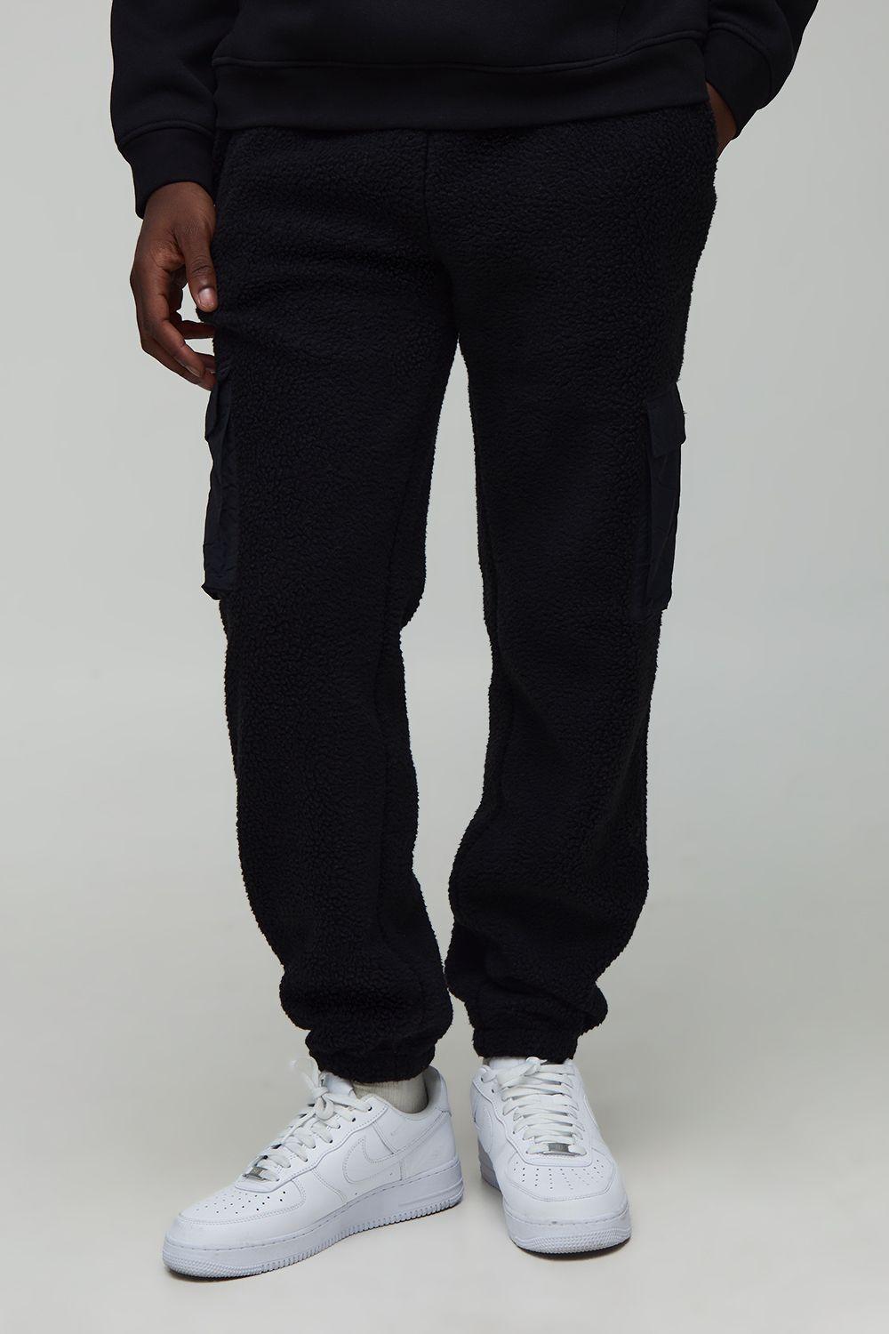 Regular Fit Borg Nylon Pocket Cuffed Joggers by BOOHOOMAN