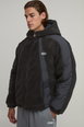 Regular Fit Borg and Nylon Mix Hooded Jacket by BOOHOOMAN
