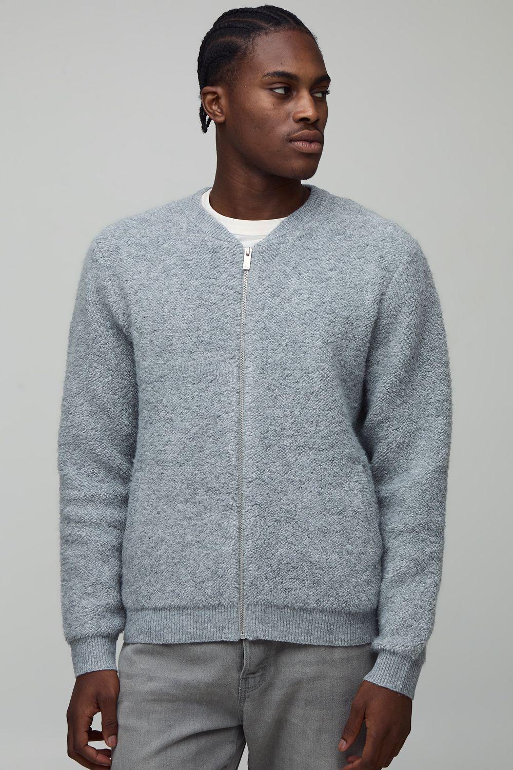 Regular Fit Boucle Knitted Bomber Jacket by BOOHOOMAN