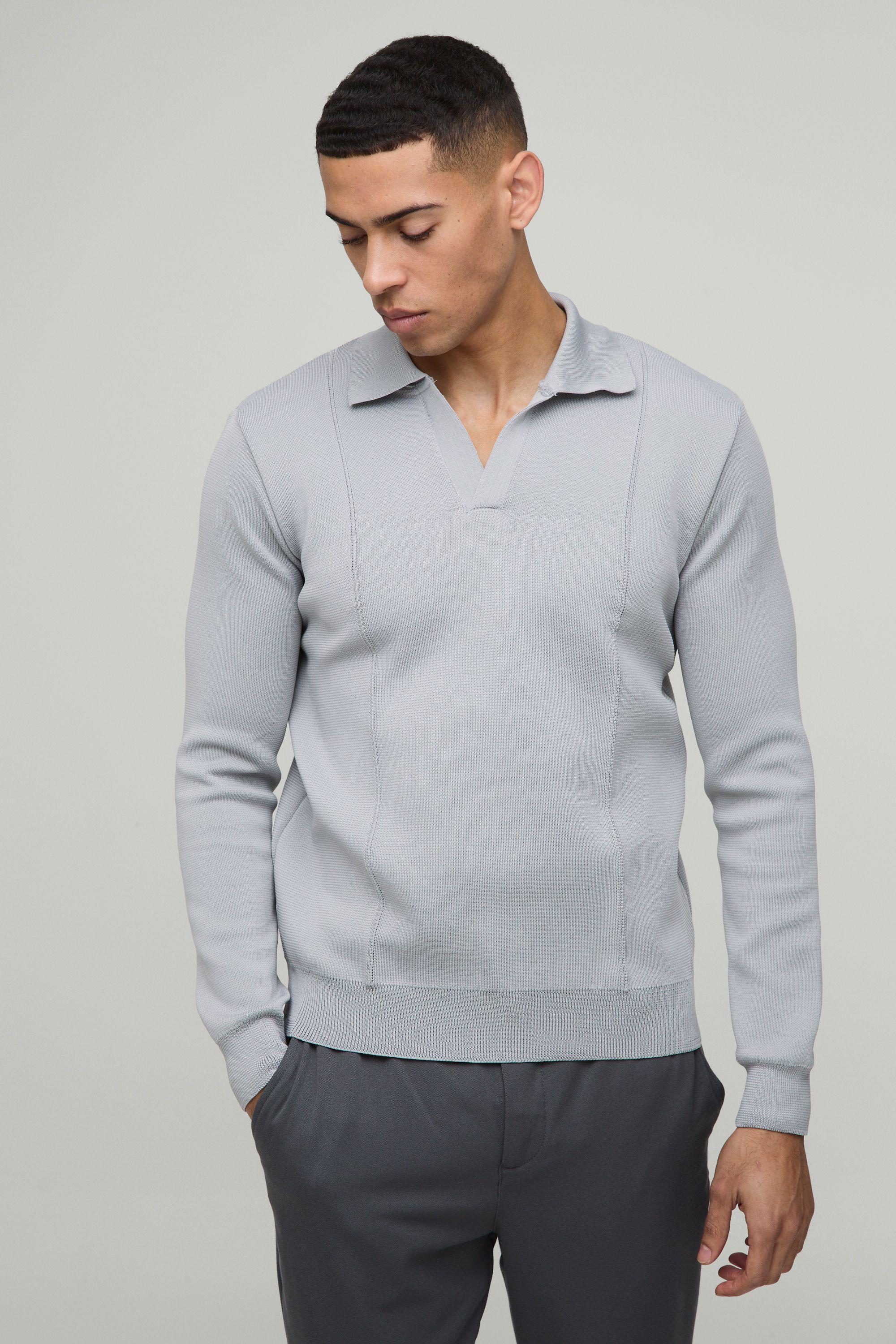 Regular Fit Button Neck Pin Tuck Knitted Polo by BOOHOOMAN