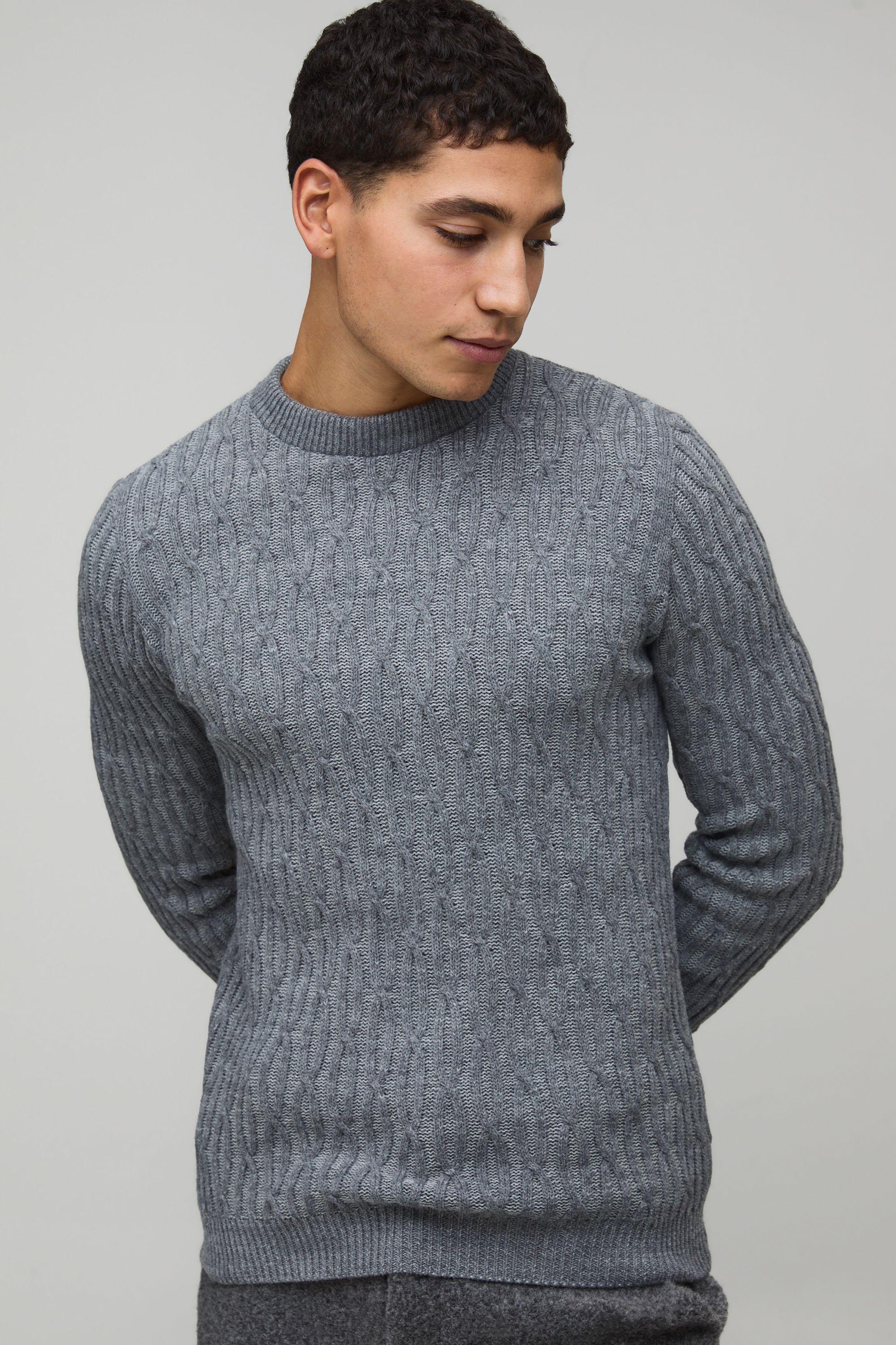 Regular Fit Cable Knitted Jumper by BOOHOOMAN