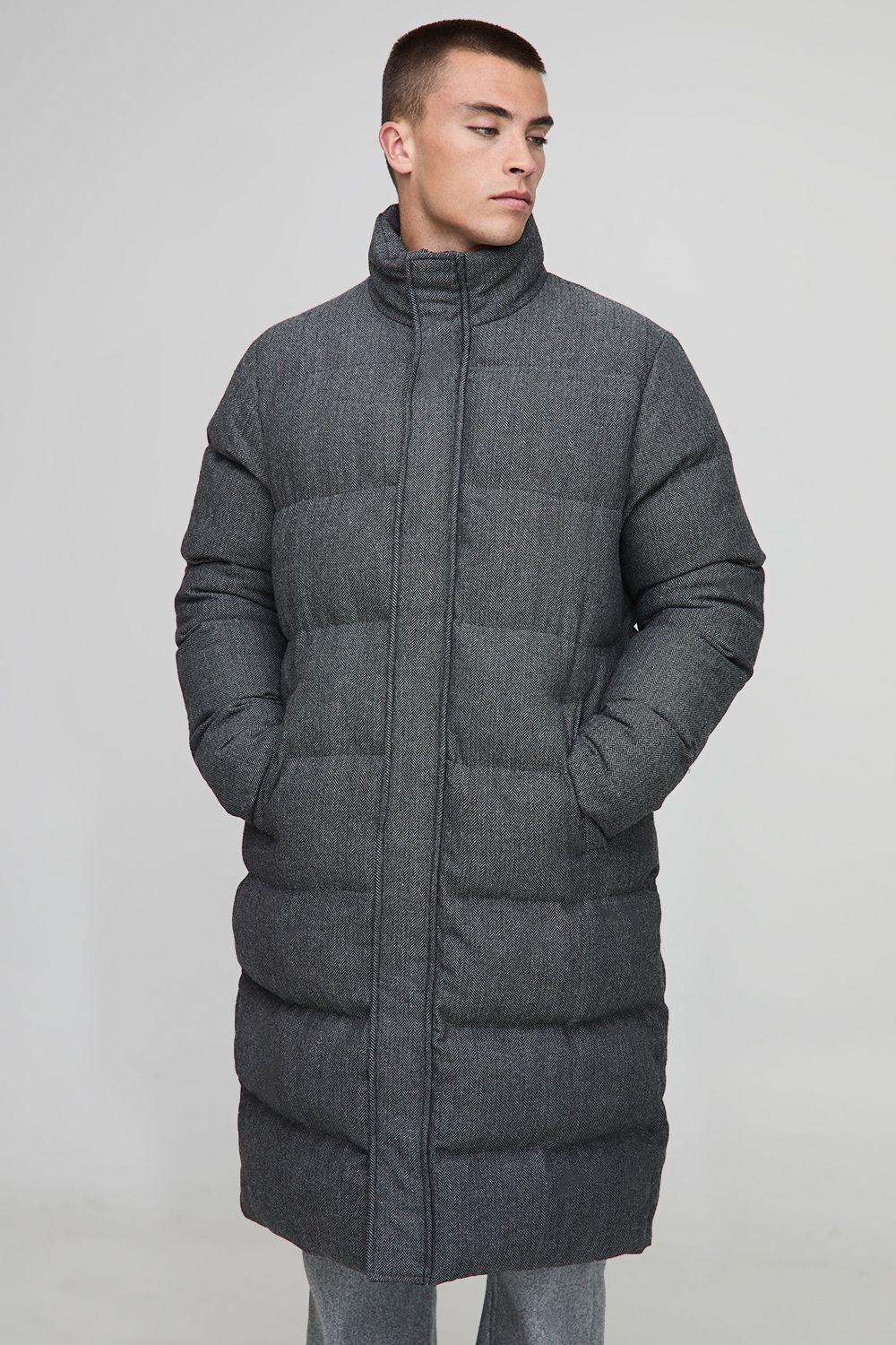 Regular Fit Check Longline Puffer Jacket by BOOHOOMAN