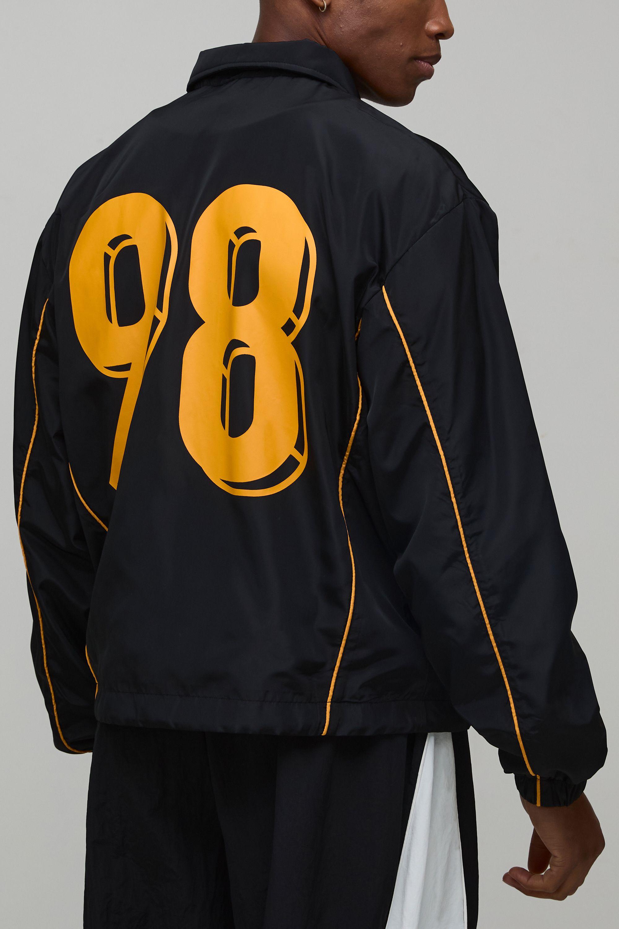 Regular Fit Circa 98 Tie Hem Coach Jacket by BOOHOOMAN