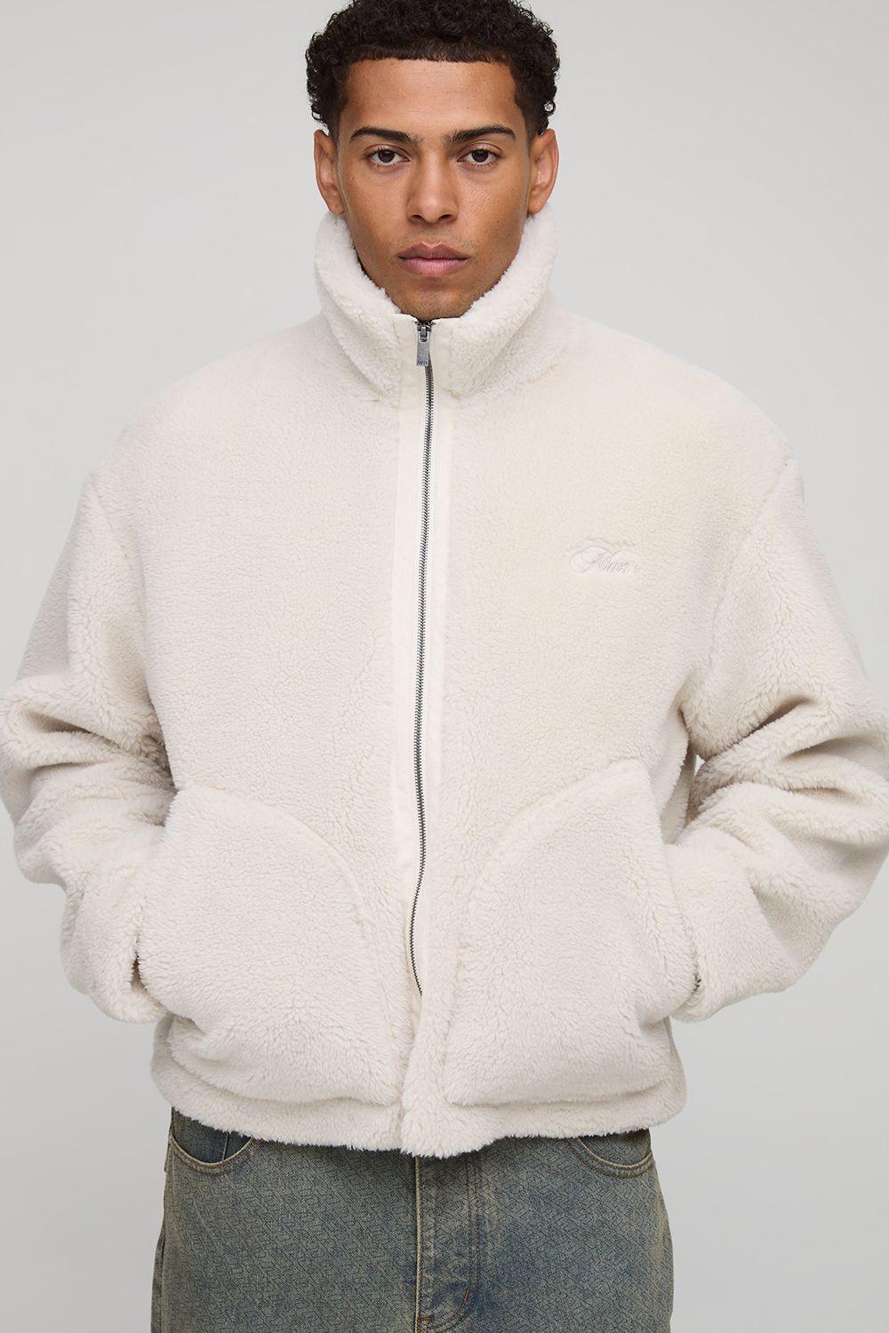 Regular Fit Collared Borg Harrington Jacket by BOOHOOMAN