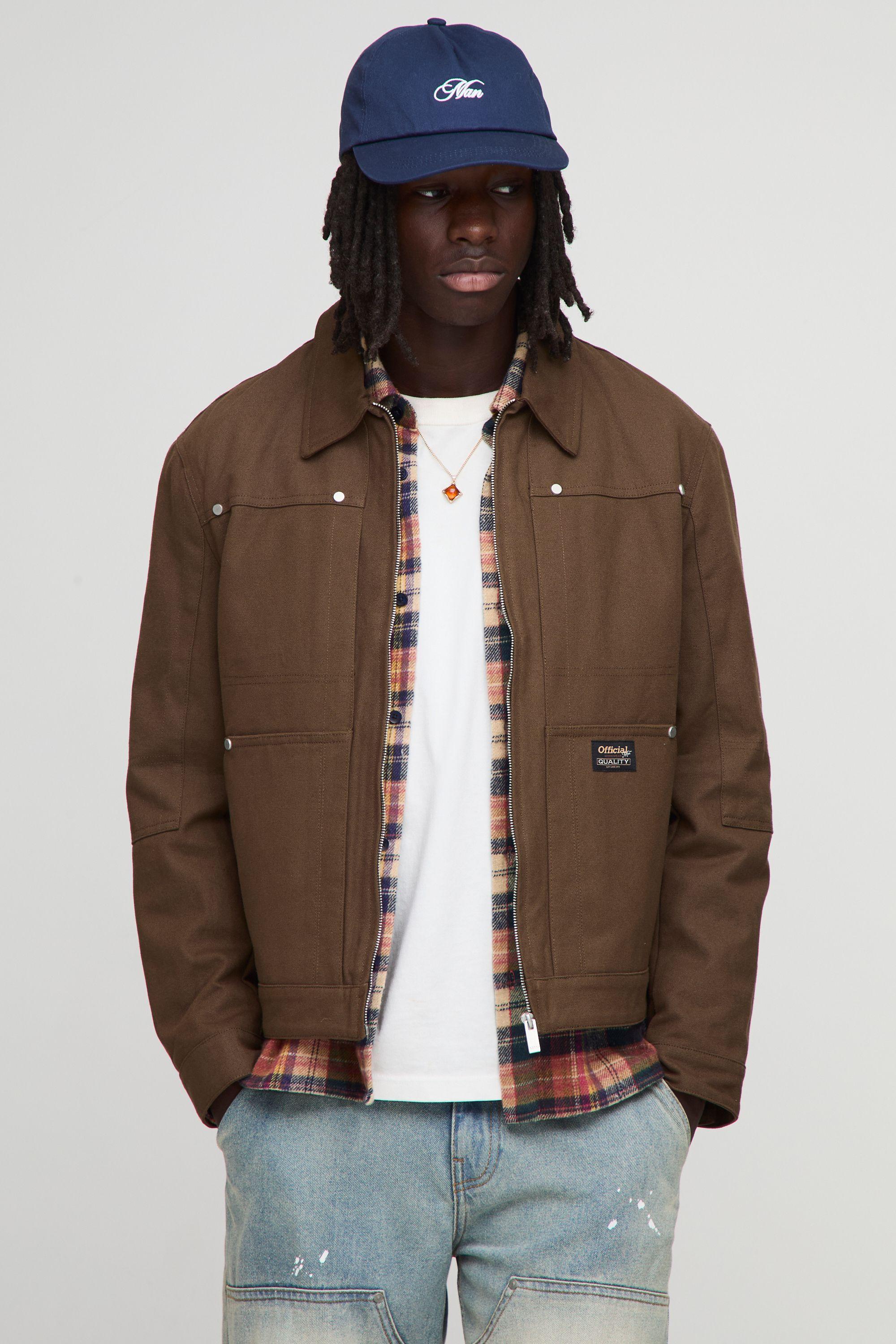 Regular Fit Contrast Collar Twill Worker Jacket by BOOHOOMAN