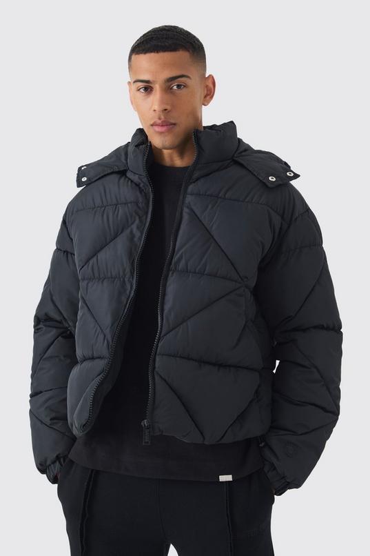 Regular Fit Crinkle Nylon Panelled Hooded Puffer Jacket by BOOHOOMAN