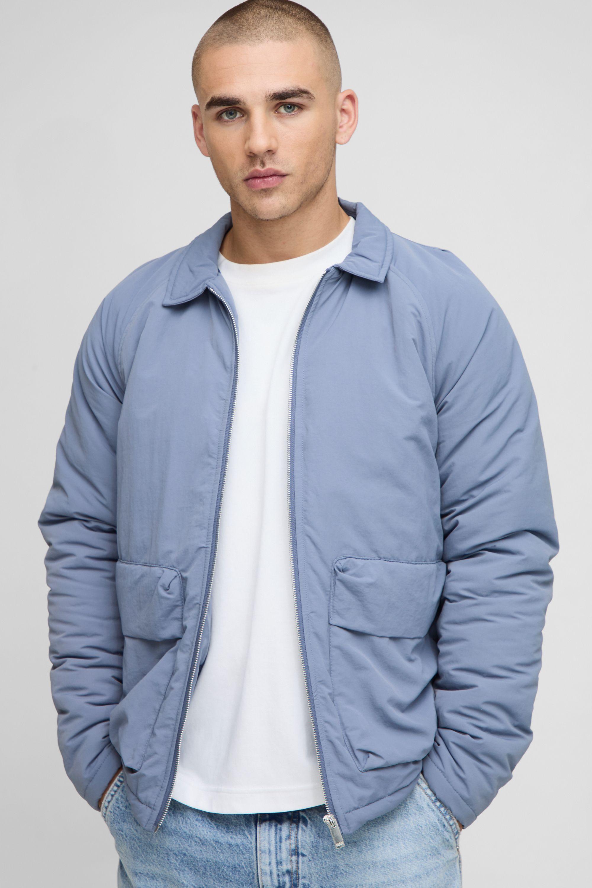 Regular Fit Crinkle Peached Nylon Pocket Harrington Jacket by BOOHOOMAN