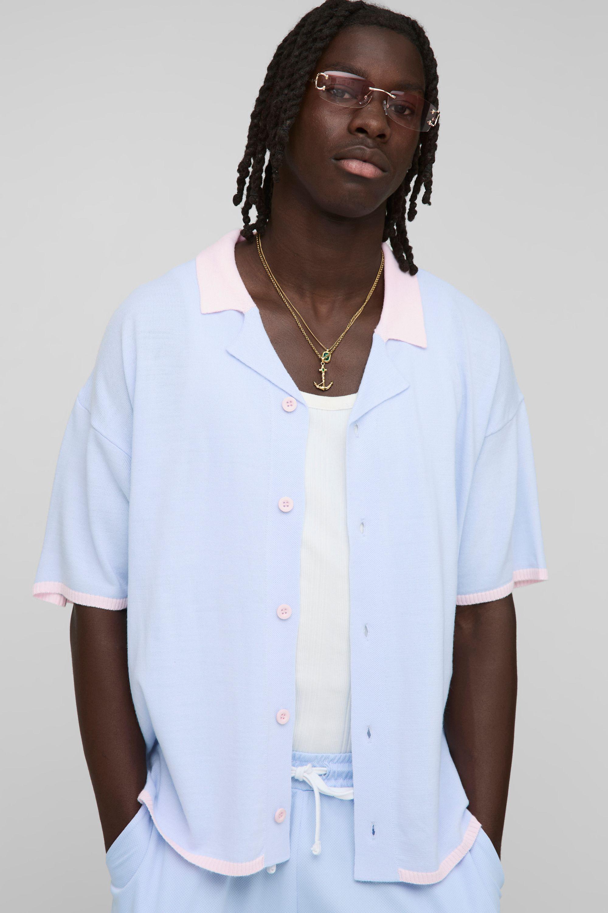 Regular Fit Embroidered Palm Revere Knitted Shirt by BOOHOOMAN