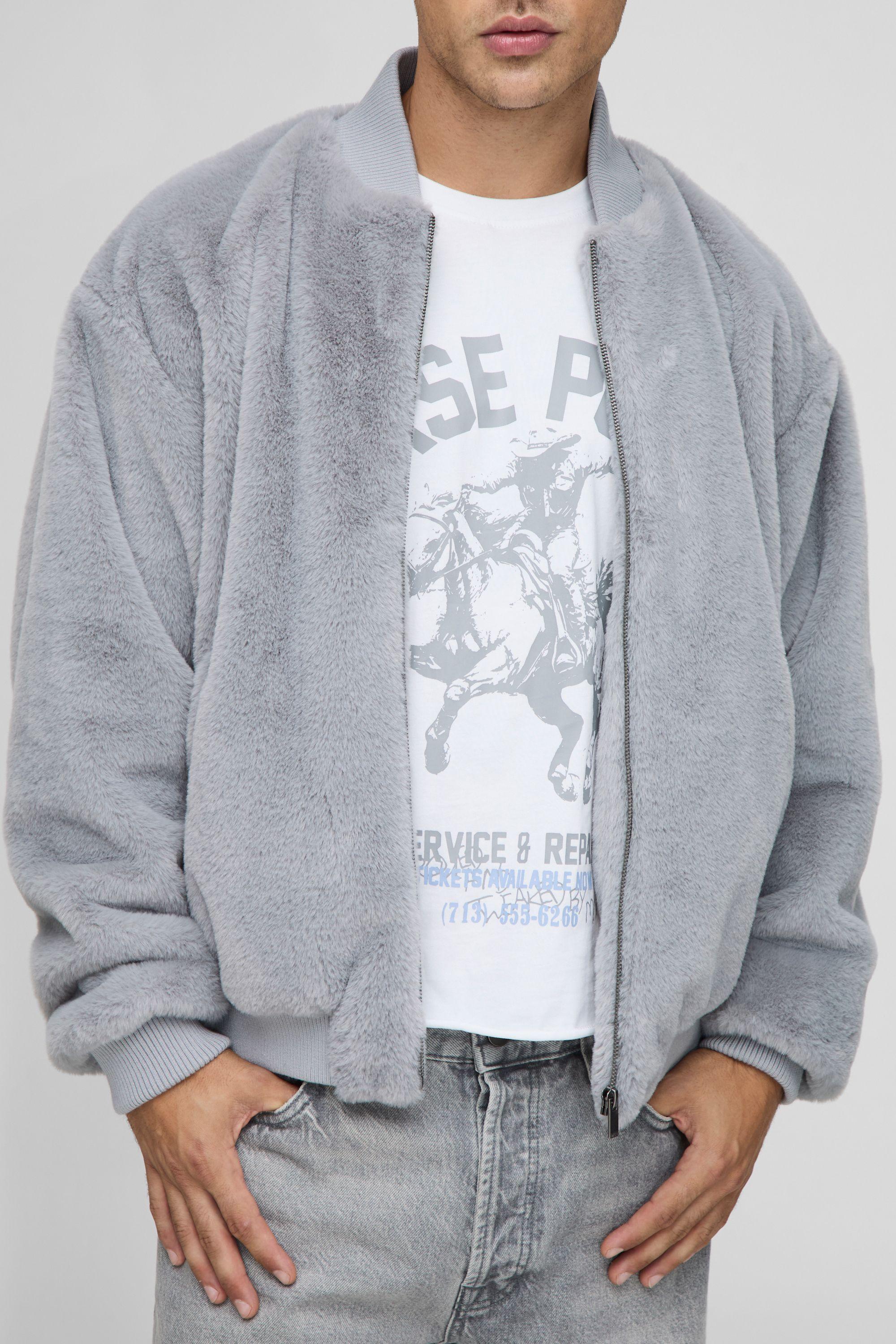 Regular Fit Faux Fur Bomber Jacket by BOOHOOMAN
