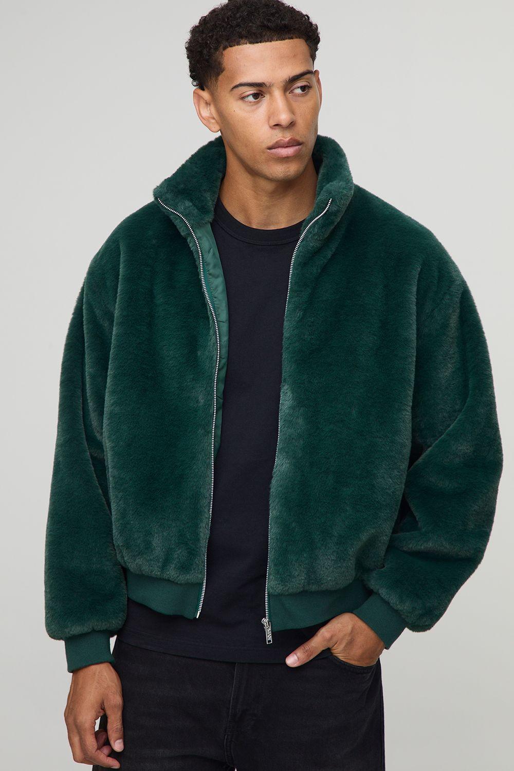 Regular Fit Faux Fur Funnel Neck Bomber Jacket by BOOHOOMAN