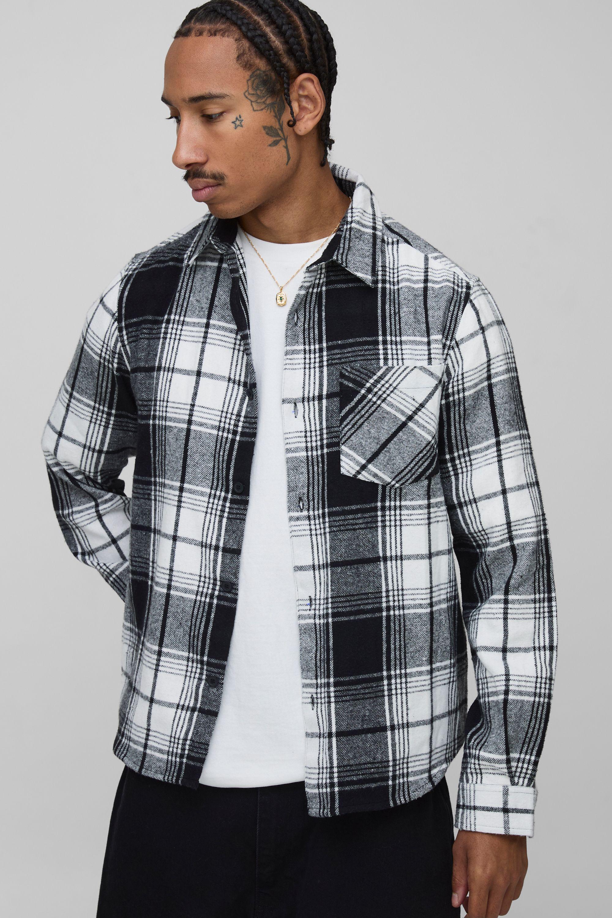 Regular Fit Flannel Check Long Sleeve Shirt by BOOHOOMAN