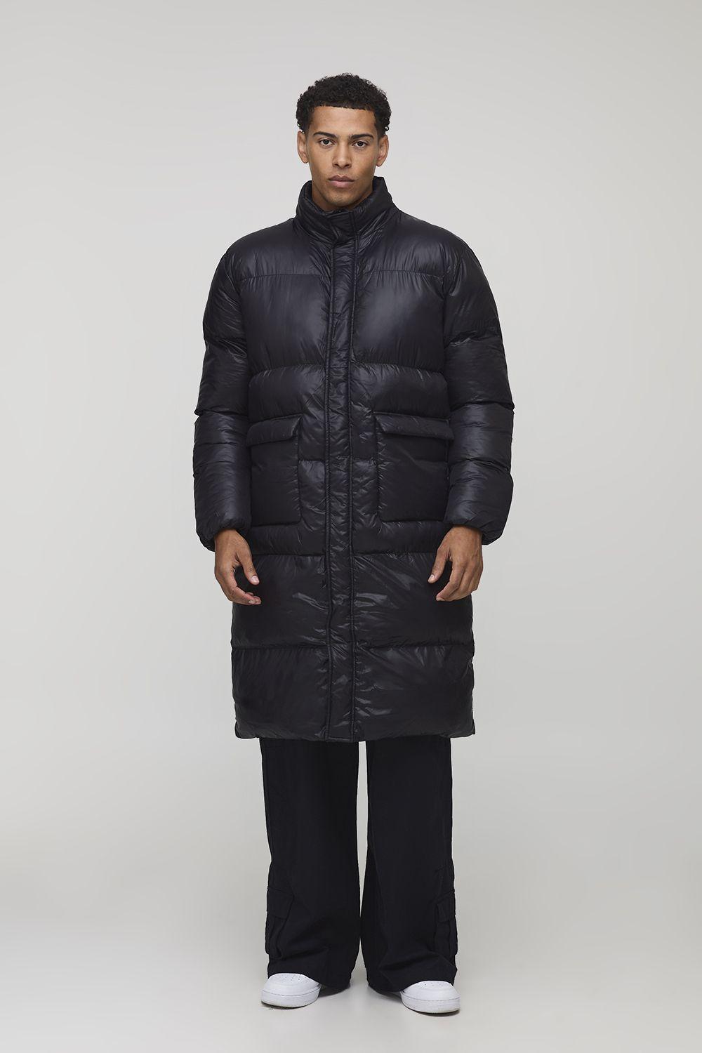 Regular Fit High Shine Longline Puffer Jacket by BOOHOOMAN