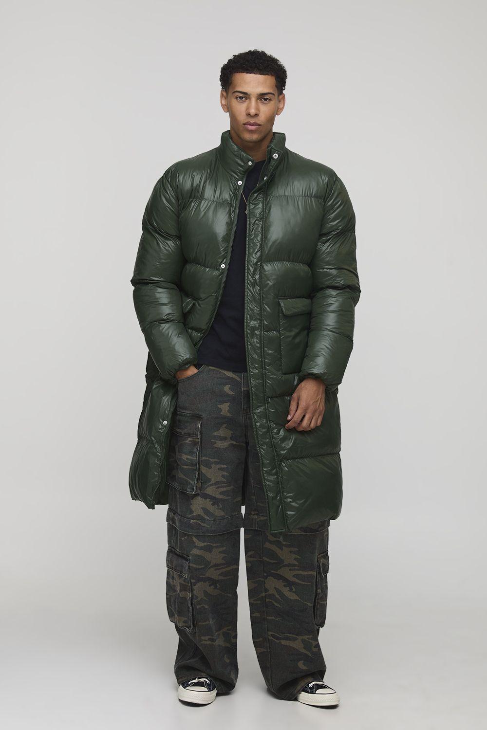 Regular Fit High Shine Longline Puffer Jacket by BOOHOOMAN Regular Fit High Shine Longline Puffer Jacket by BOOHOOMAN