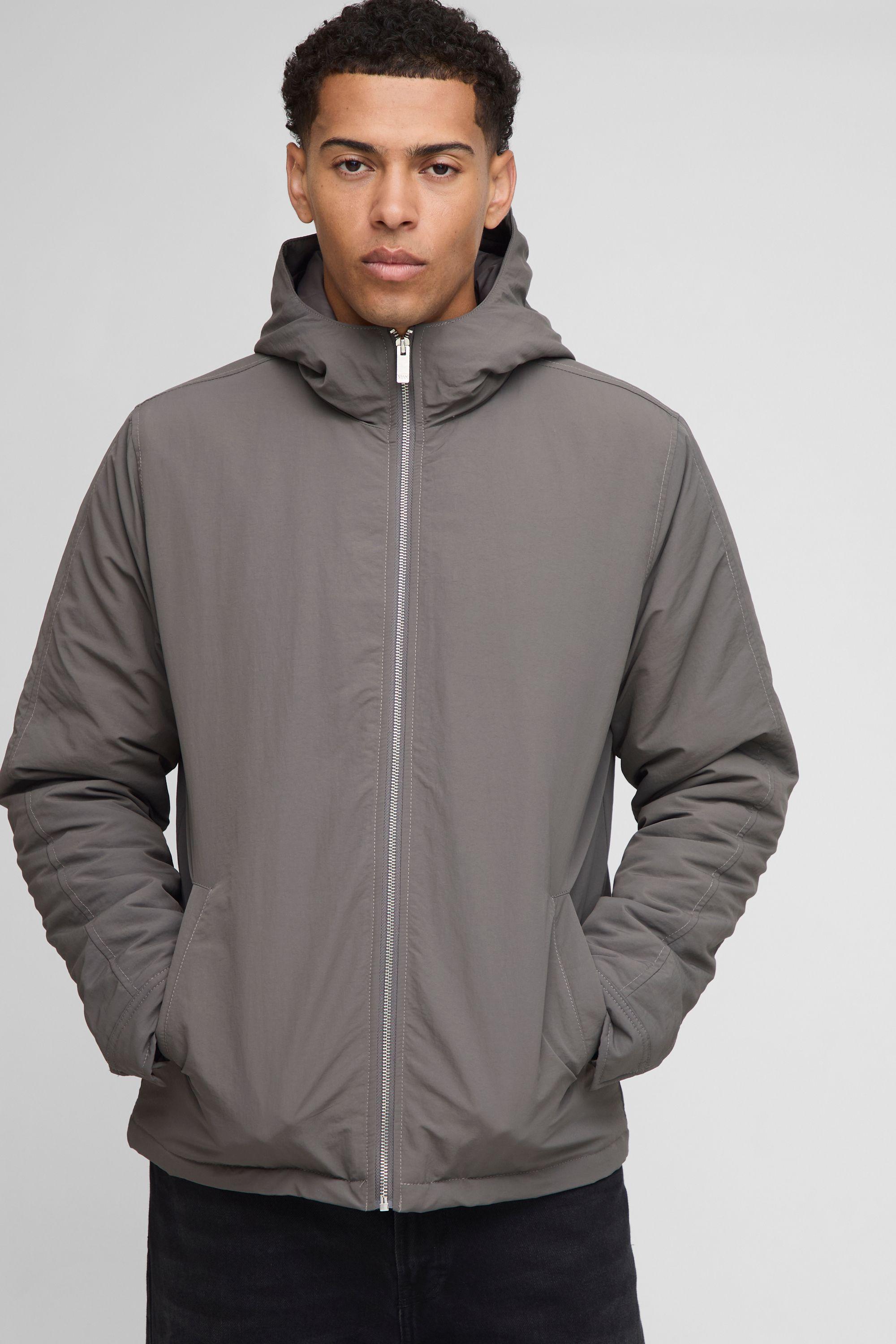 Regular Fit Hooded Crinkle Peached Nylon Jacket by BOOHOOMAN