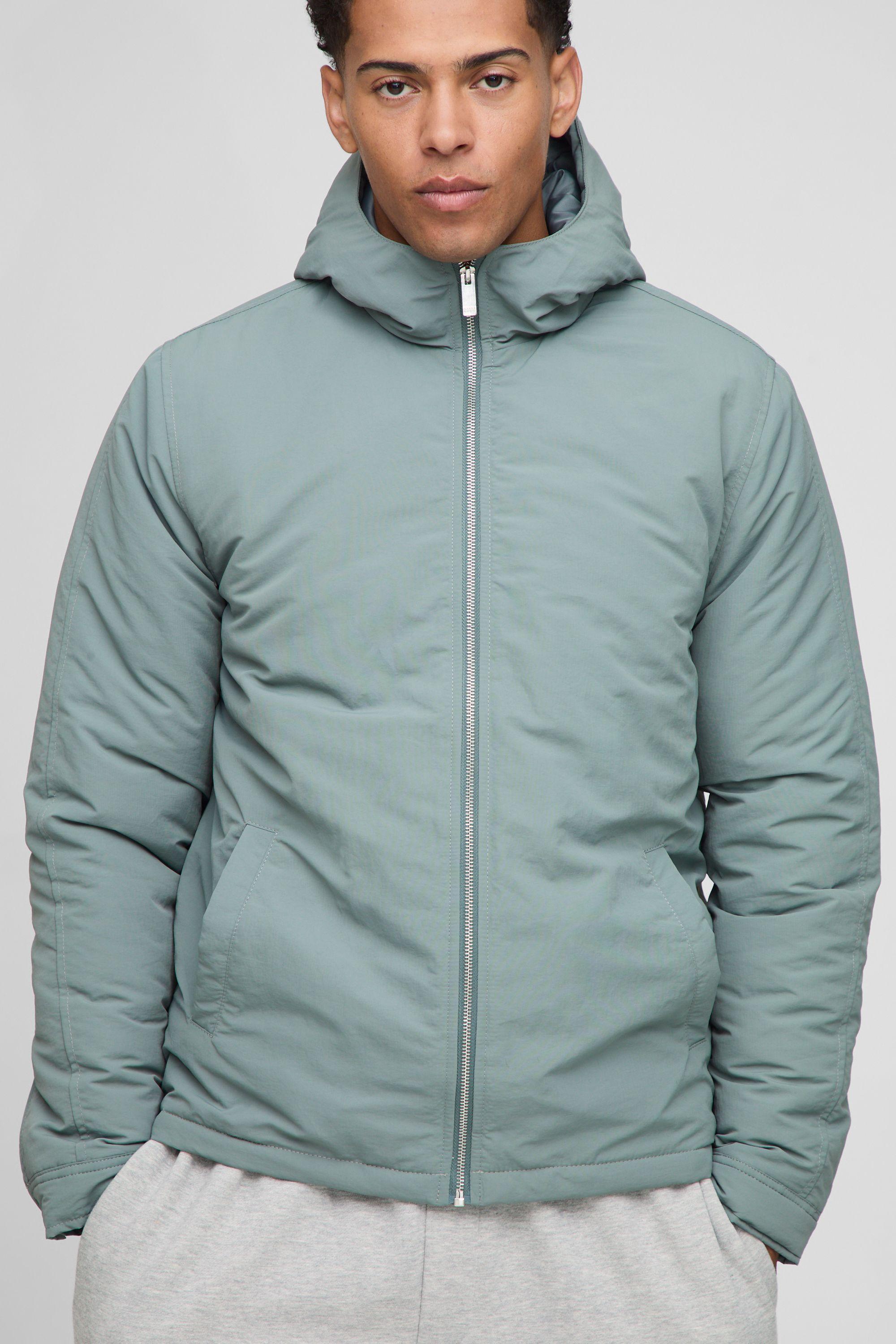 Regular Fit Hooded Crinkle Peached Nylon Jacket by BOOHOOMAN