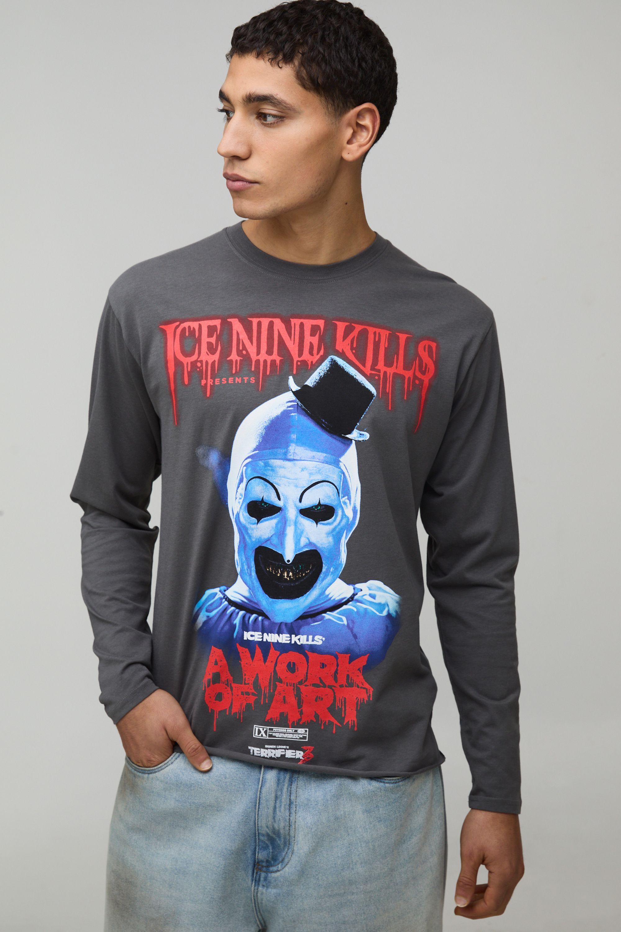 Regular Fit Ice Nine Kills License Raw Hem Printed T-Shirt by BOOHOOMAN