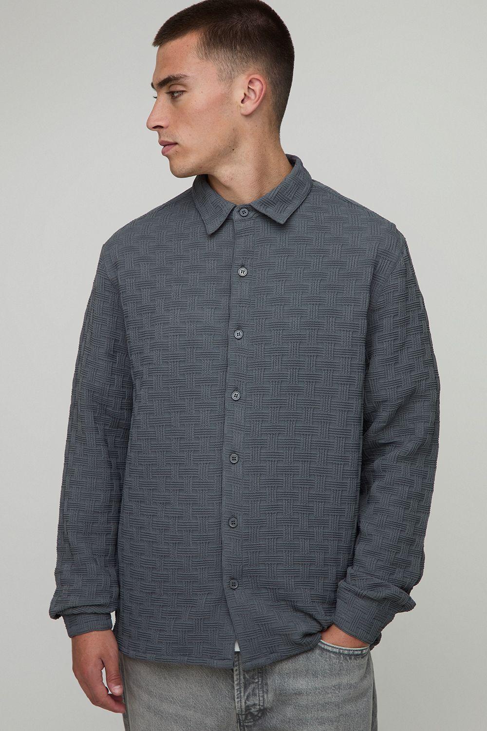 Regular Fit Jacquard Collared Shirt by BOOHOOMAN