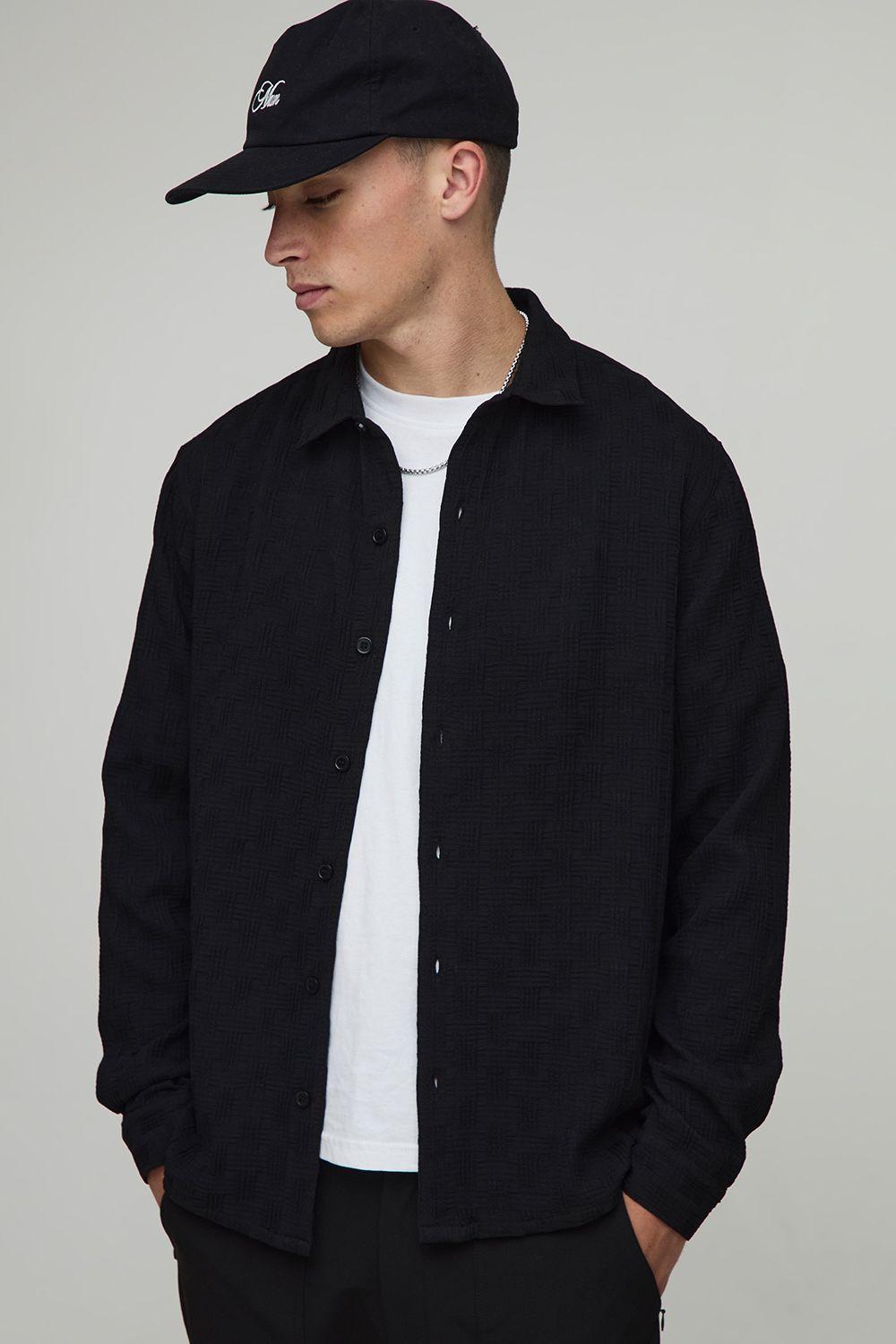 Regular Fit Jacquard Collared Shirt by BOOHOOMAN