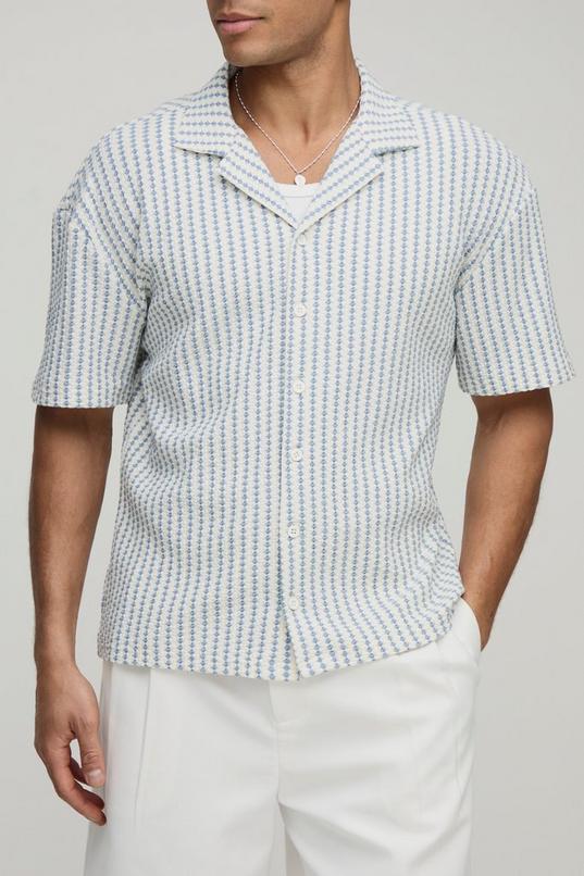 Regular Fit Jacquard Stripe Revere Shirt by BOOHOOMAN