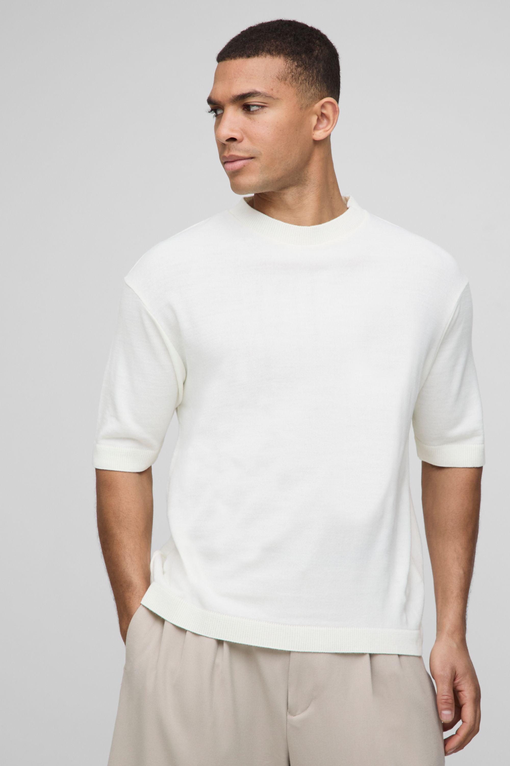 Regular Fit Lightweight Knitted T-Shirt by BOOHOOMAN