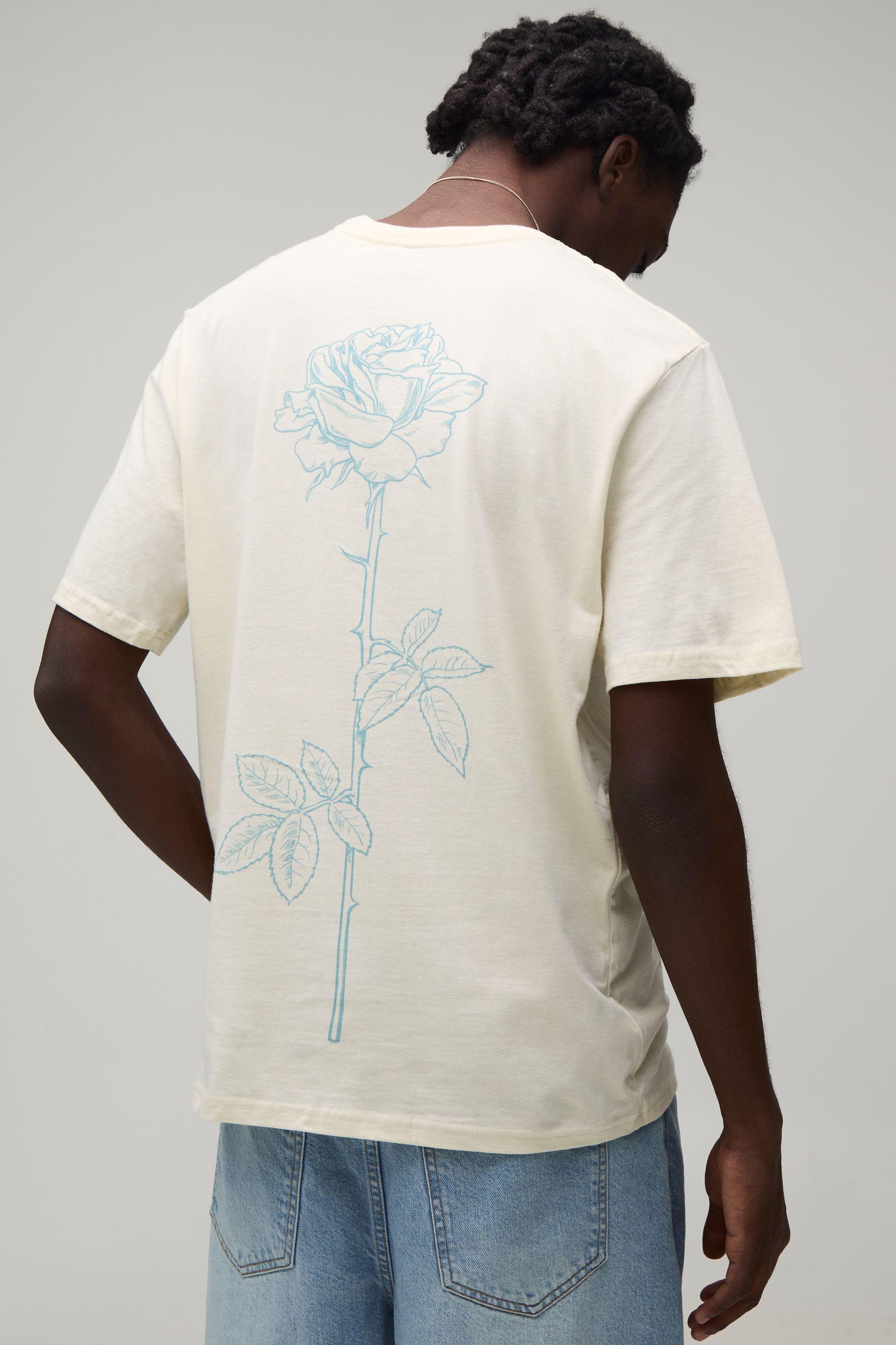 Regular Fit Line Drawn Rose Stem Print T-shirt by BOOHOOMAN