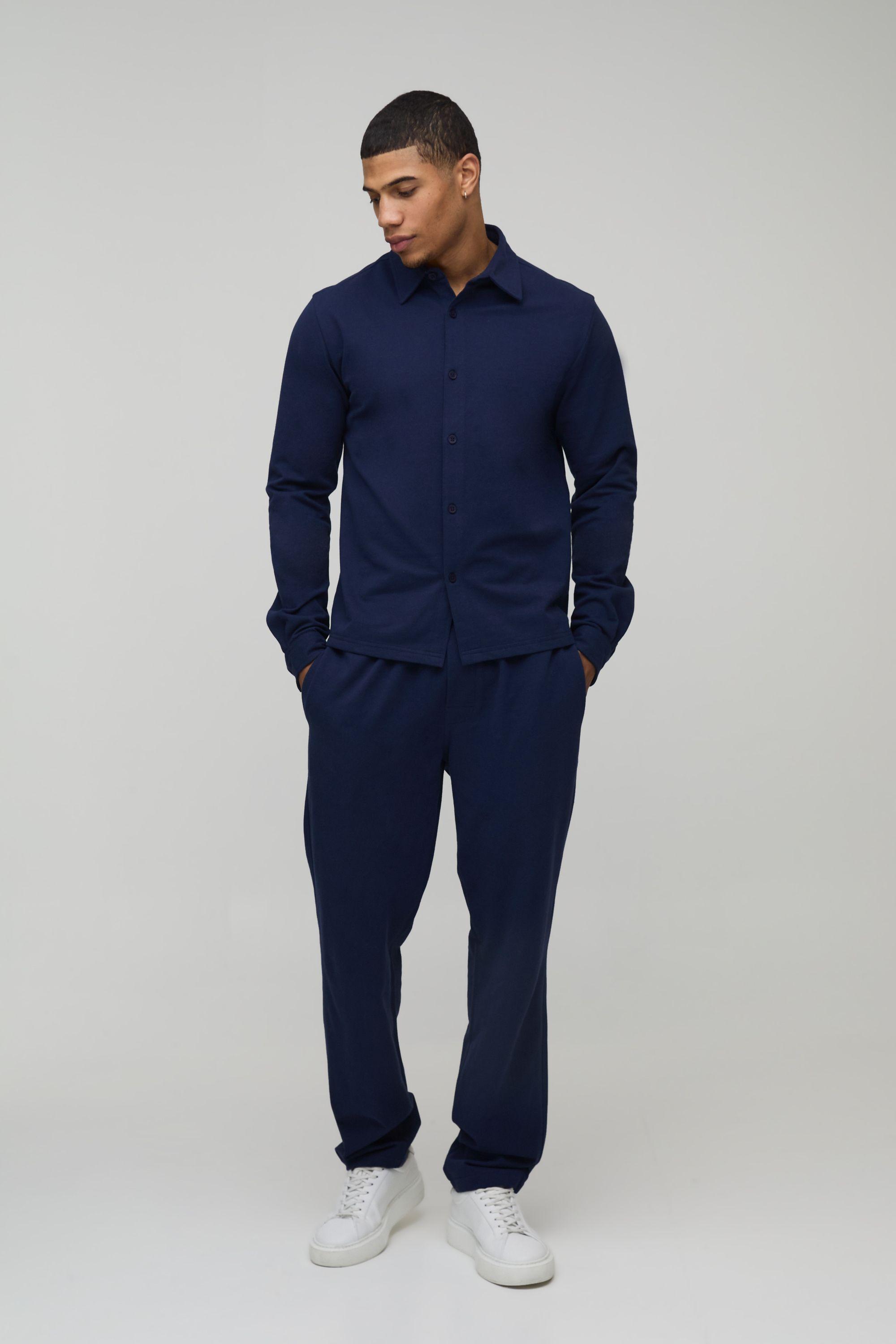 Regular Fit Long Sleeve Shirt and Tapered Trouser Set by BOOHOOMAN