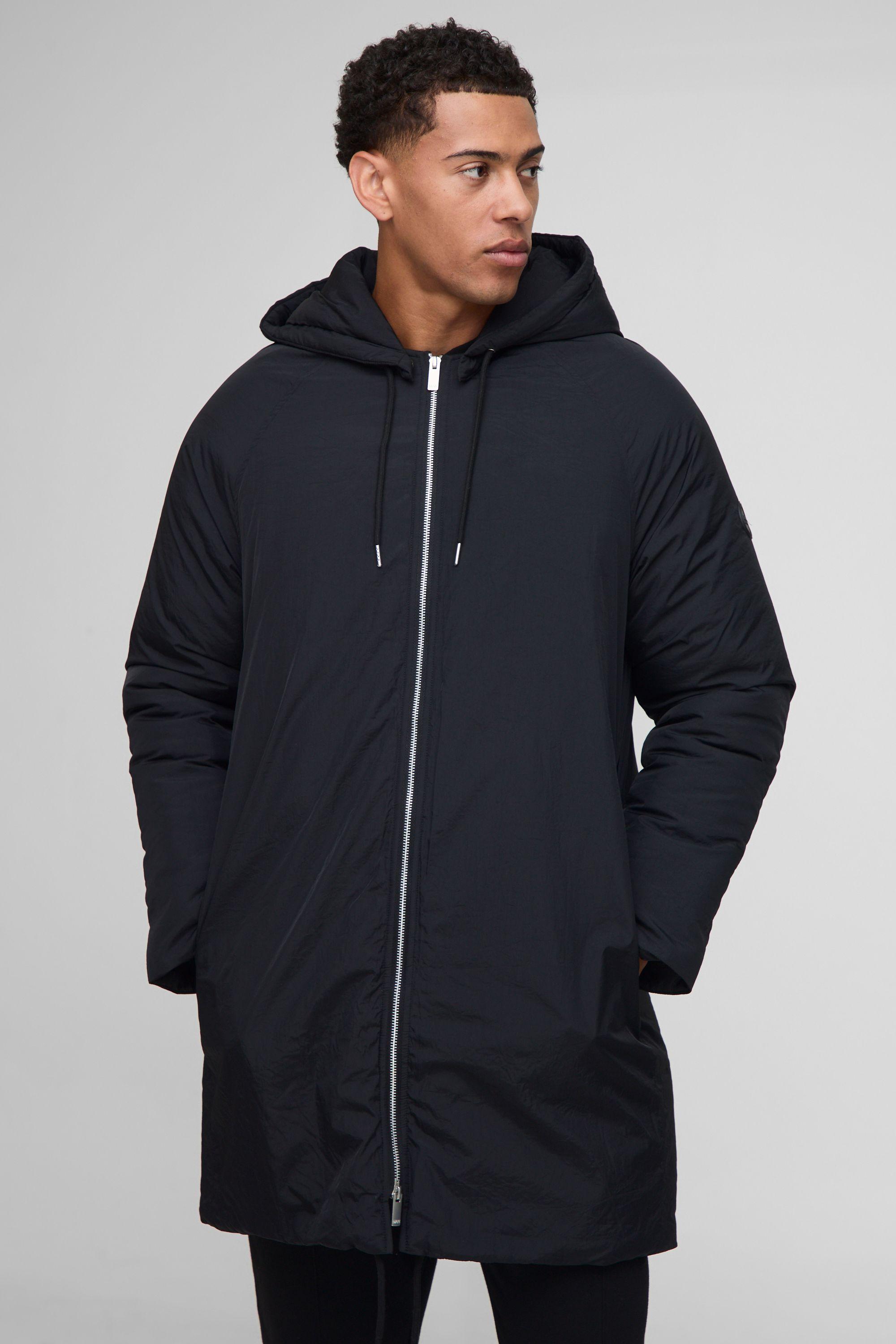 Regular Fit Longline Hooded Funnel Padded Parka Jacket by BOOHOOMAN