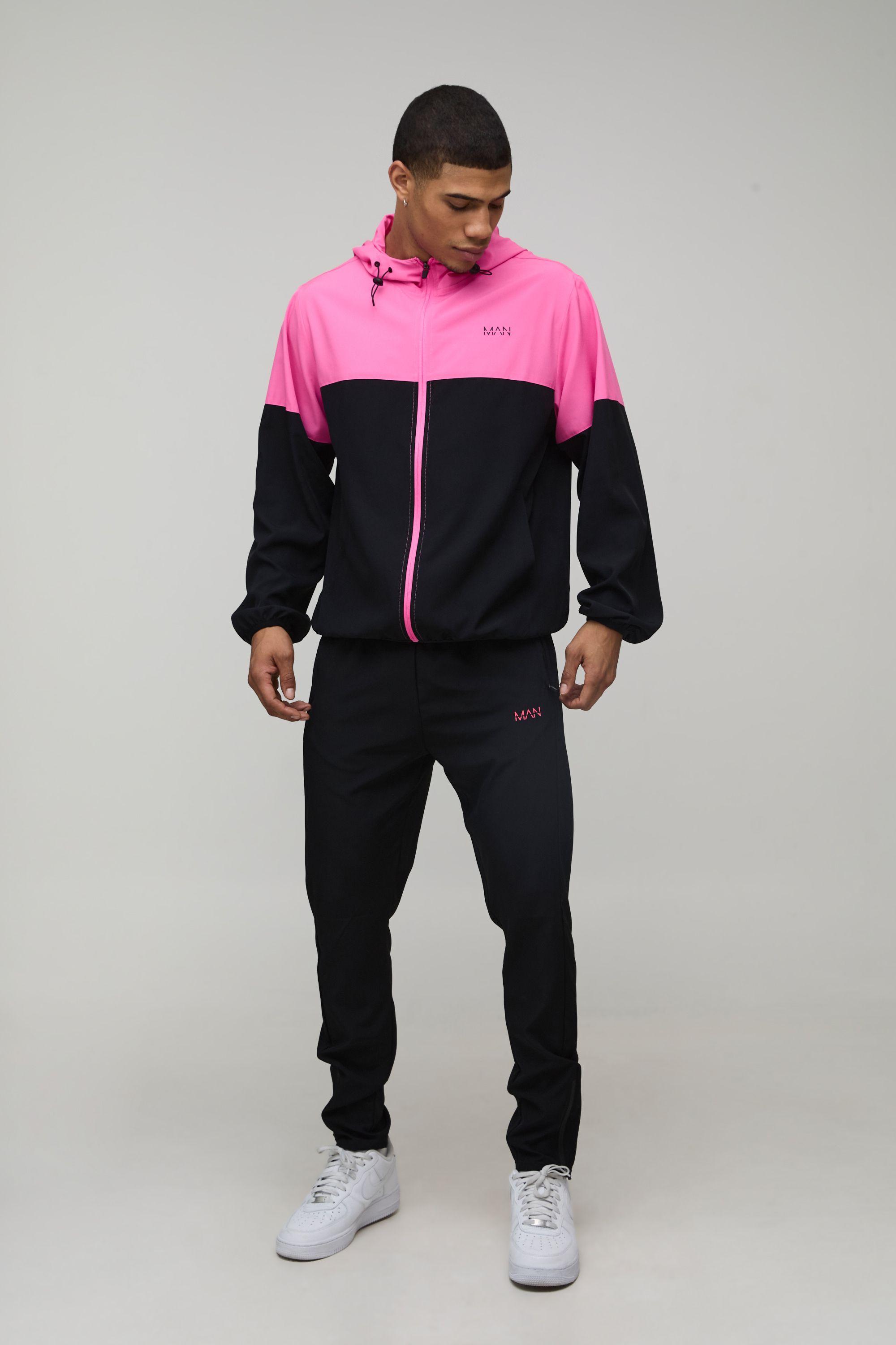 Regular Fit Man Active Colour Block Windbreaker Tracksuit by BOOHOOMAN