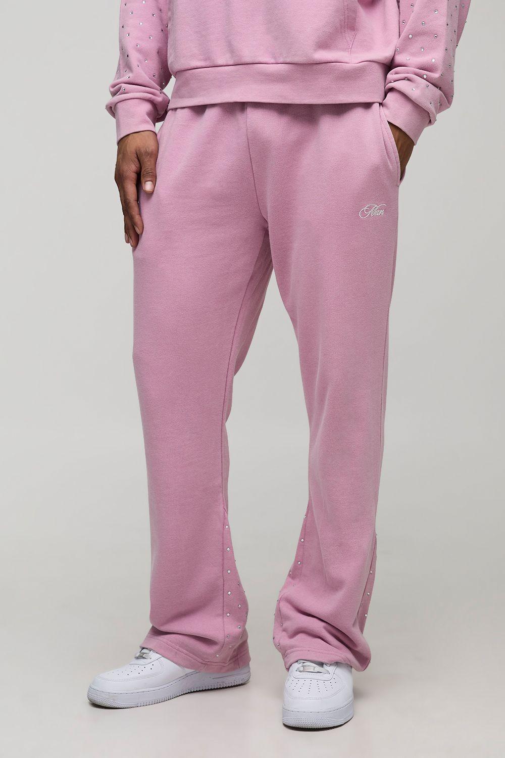 Regular Fit Man Script Rhinestone Washed Gusset Joggers by BOOHOOMAN
