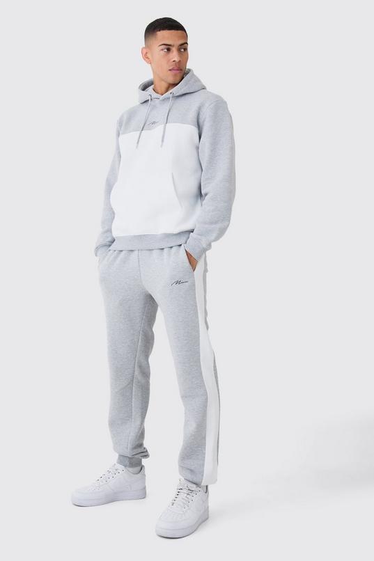 Regular Fit Man Signature Colour Block Hooded Tracksuit by BOOHOOMAN