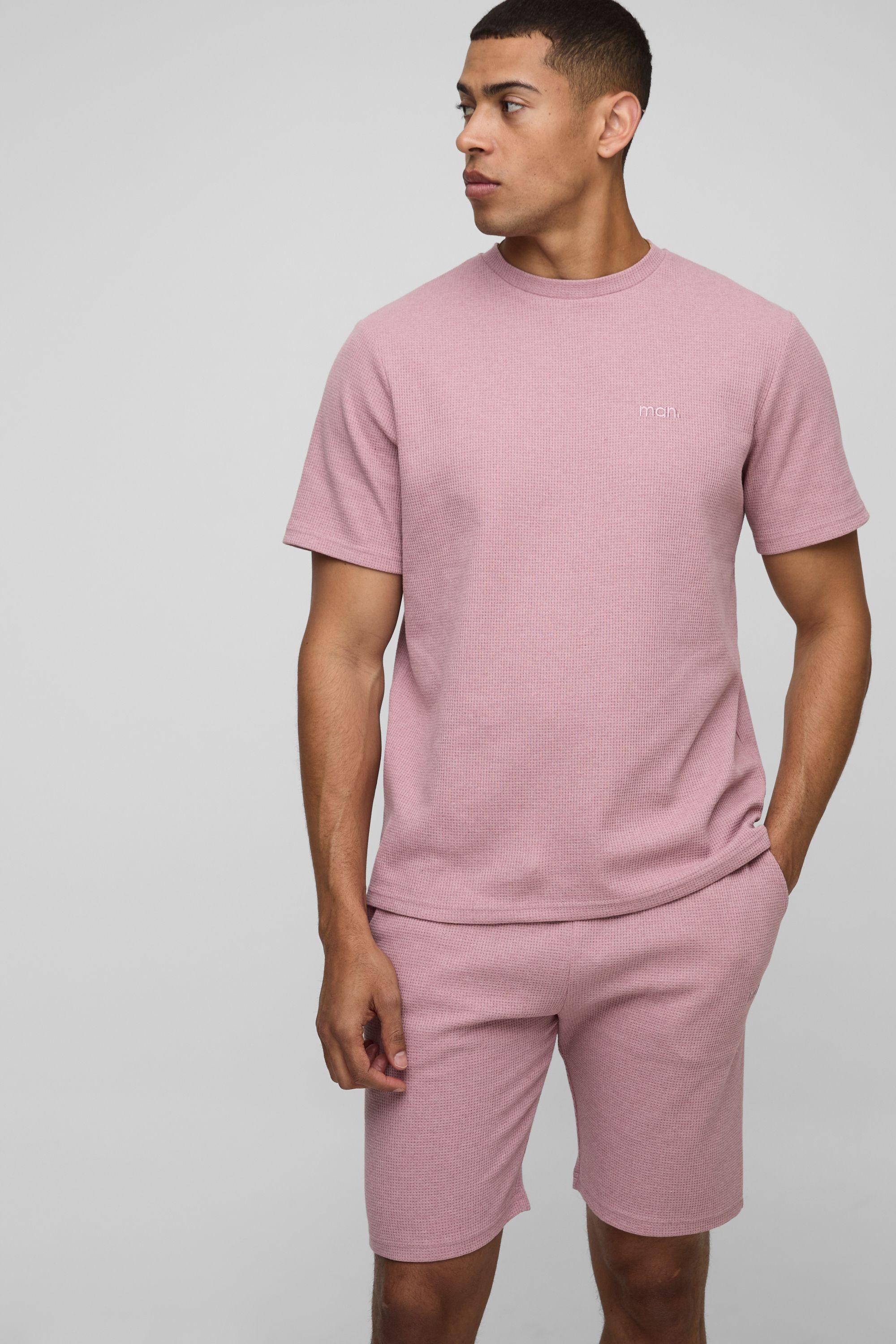 Regular Fit Man Waffle T-Shirt & Short Set by BOOHOOMAN