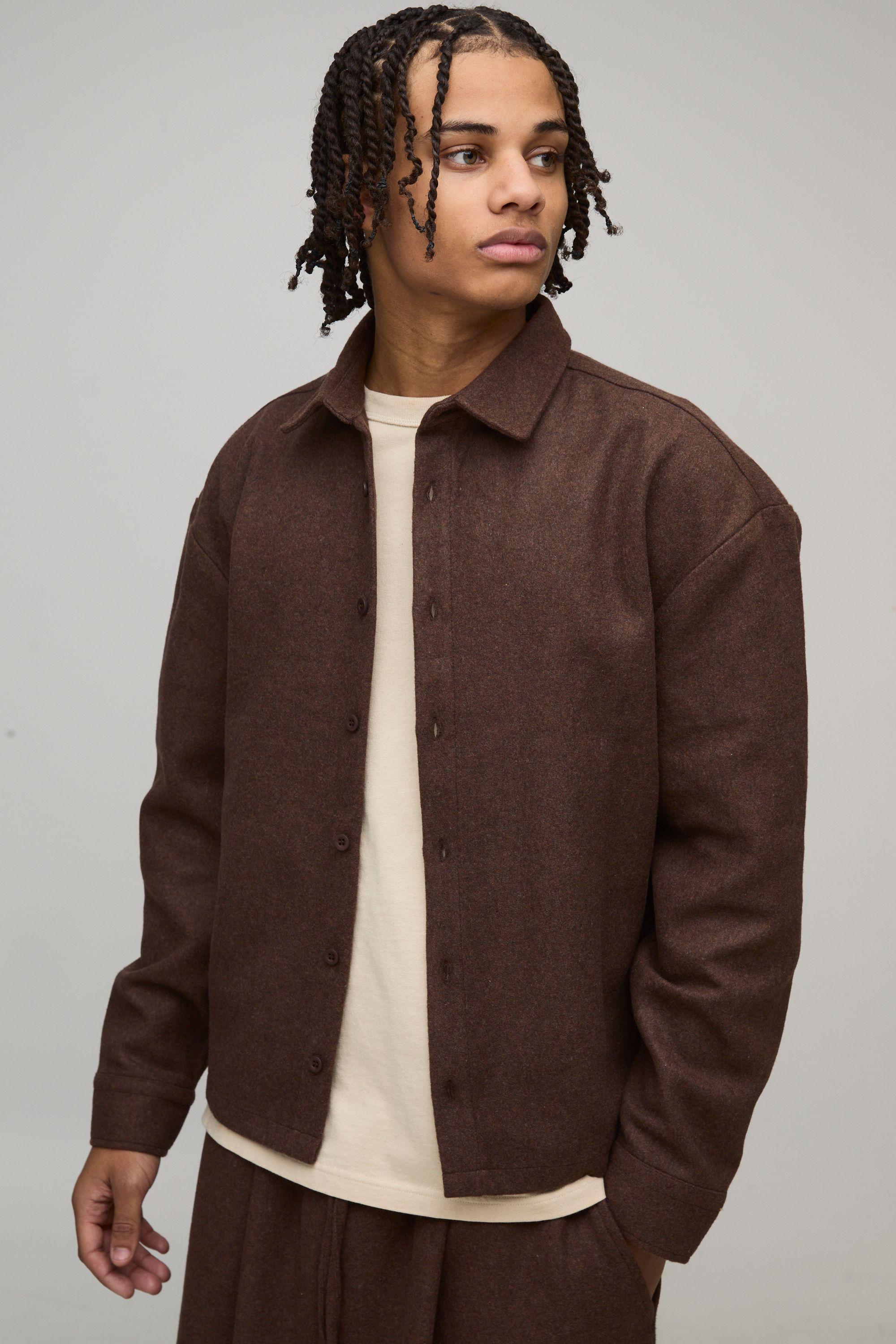 Regular Fit Melton Overshirt by BOOHOOMAN