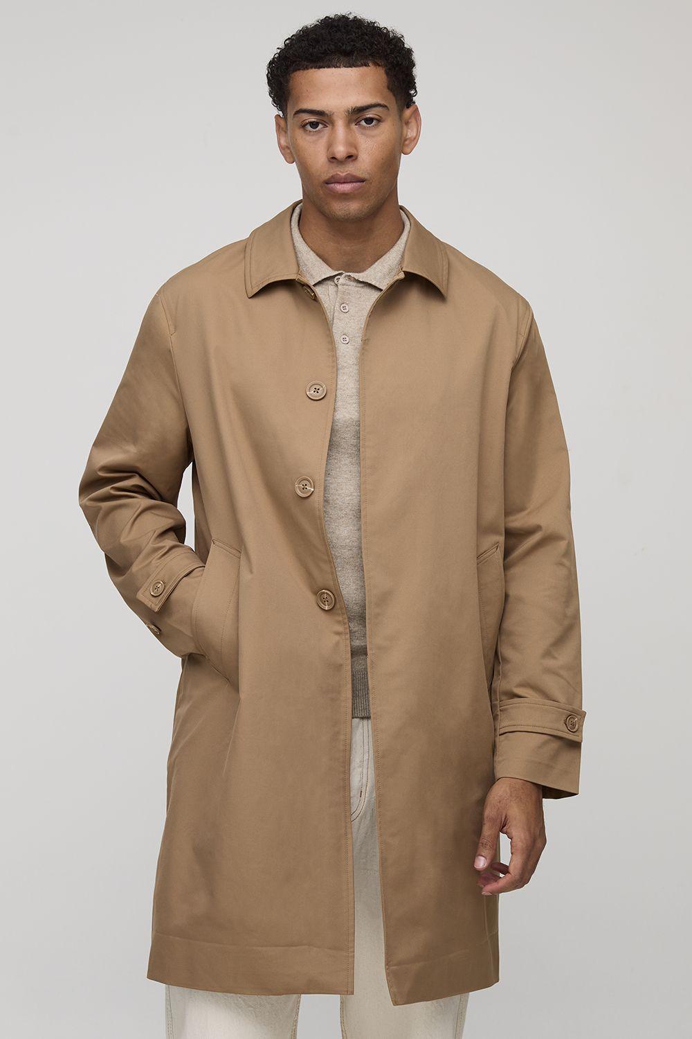 Regular Fit Mid Length Button Collared Mac by BOOHOOMAN