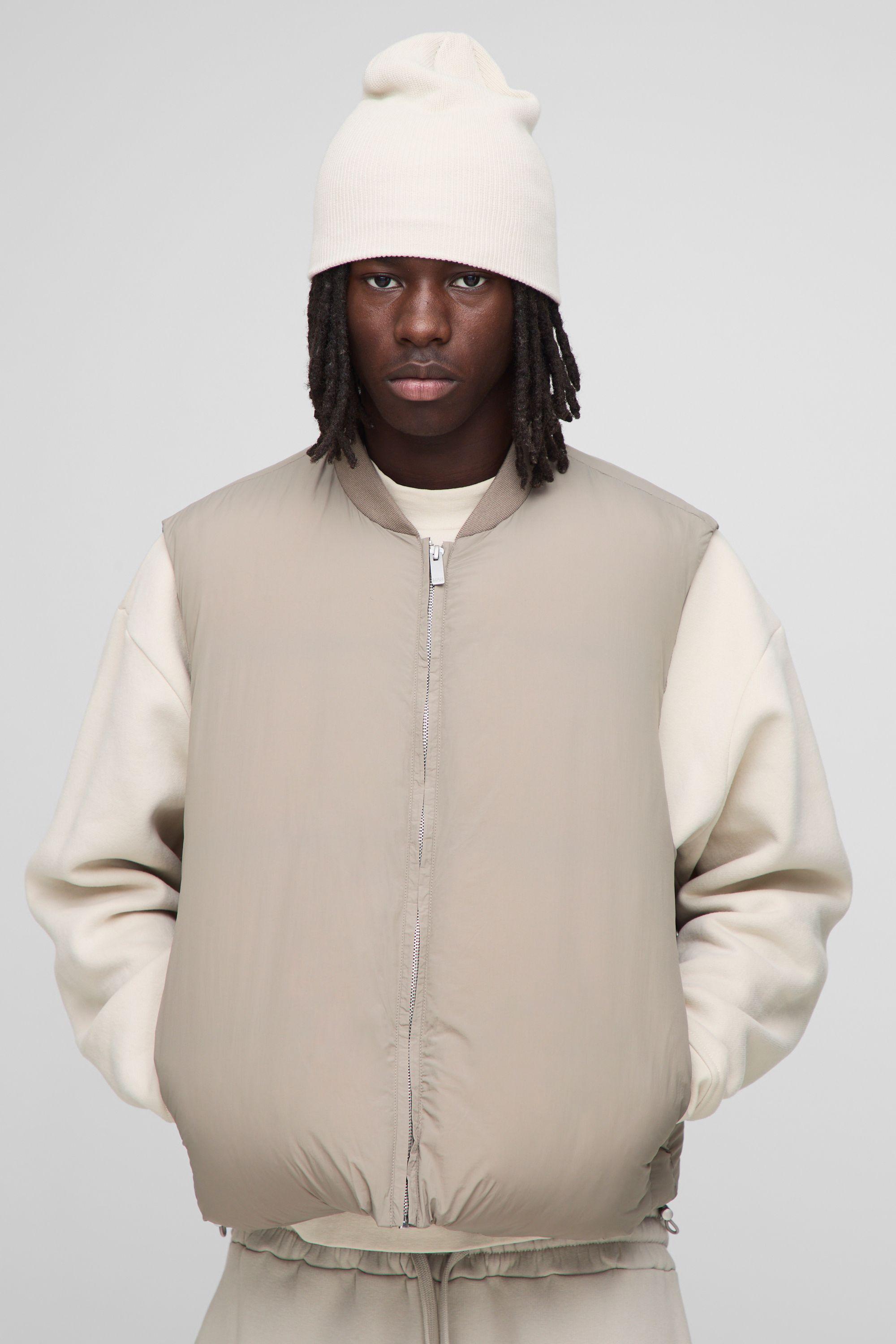 Regular Fit Mono Padded Bomber Neck Gilet by BOOHOOMAN