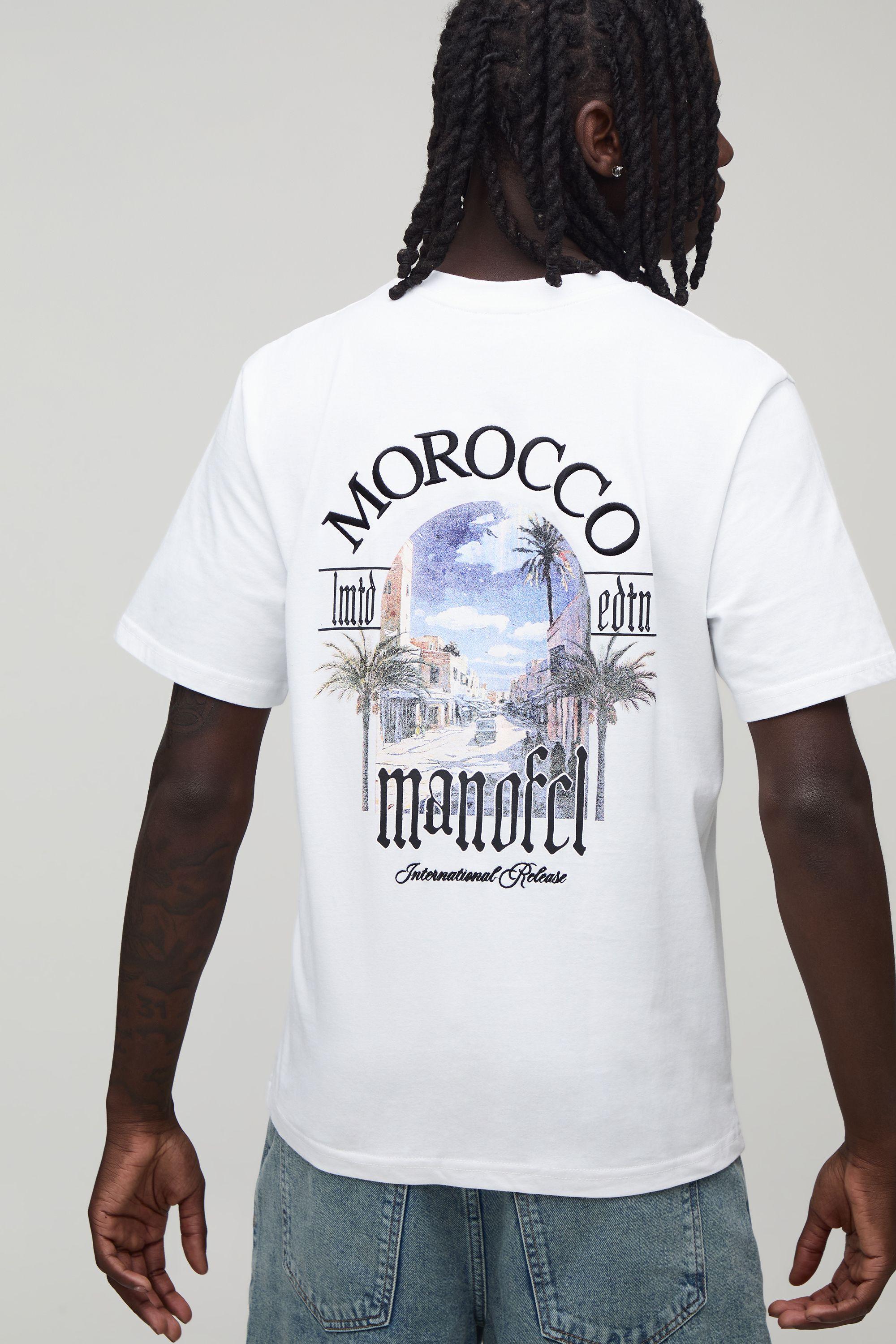 Regular Fit Morocco Location Embroidered T-Shirt by BOOHOOMAN