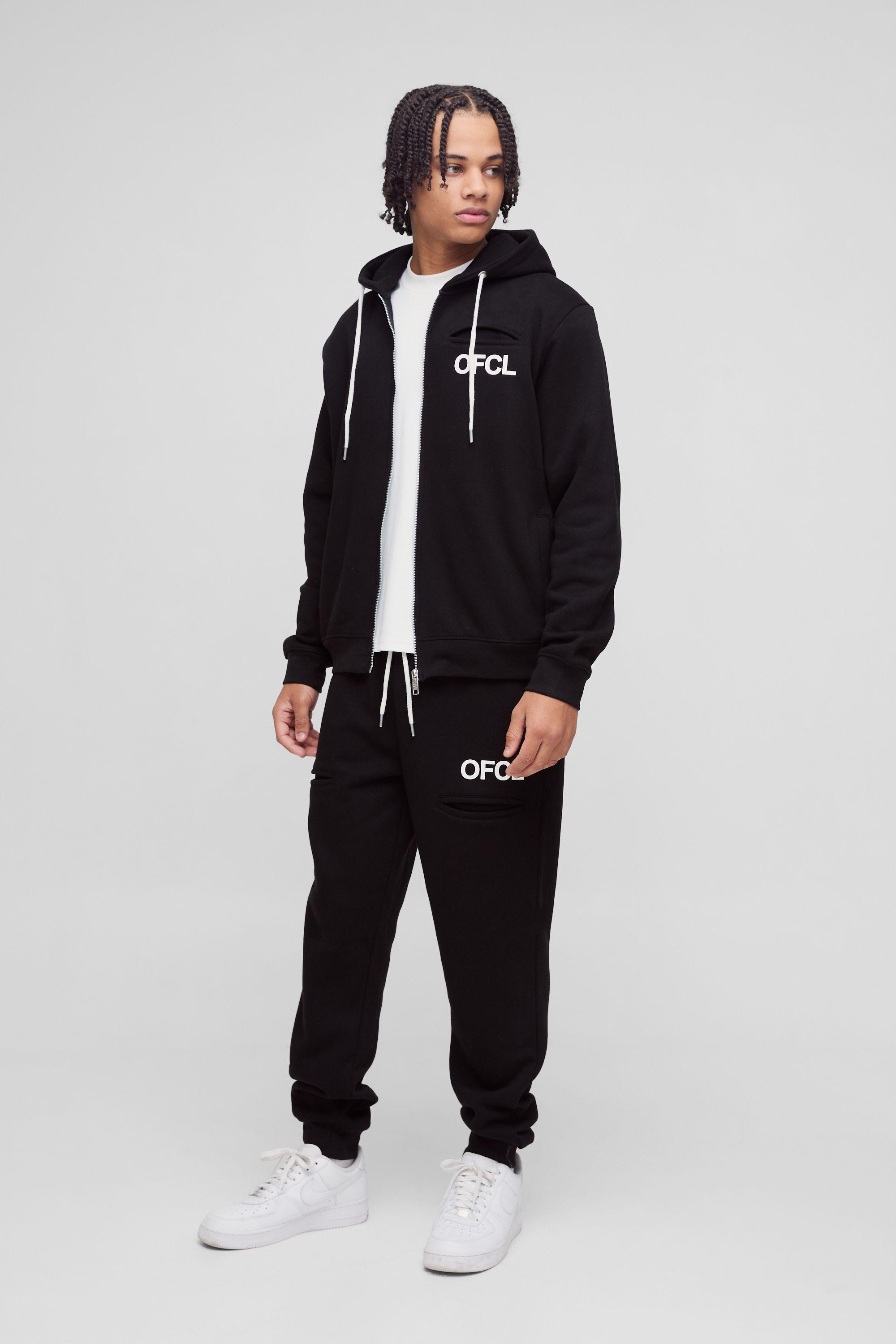 Regular Fit OFCL Pocket Detail Hooded Zip Through Tracksuit by BOOHOOMAN