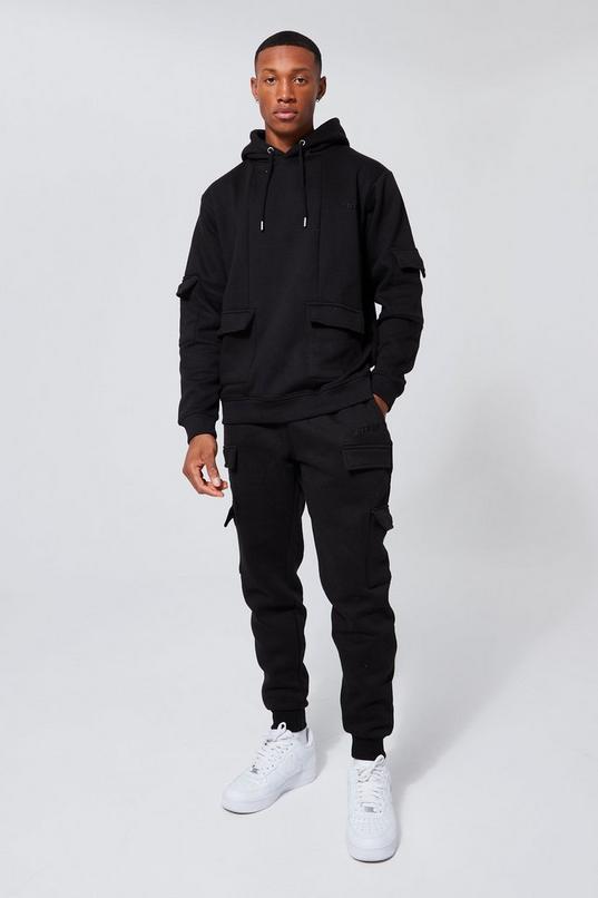 Regular Fit Official Man Cargo Hooded Panelled Tracksuit by BOOHOOMAN