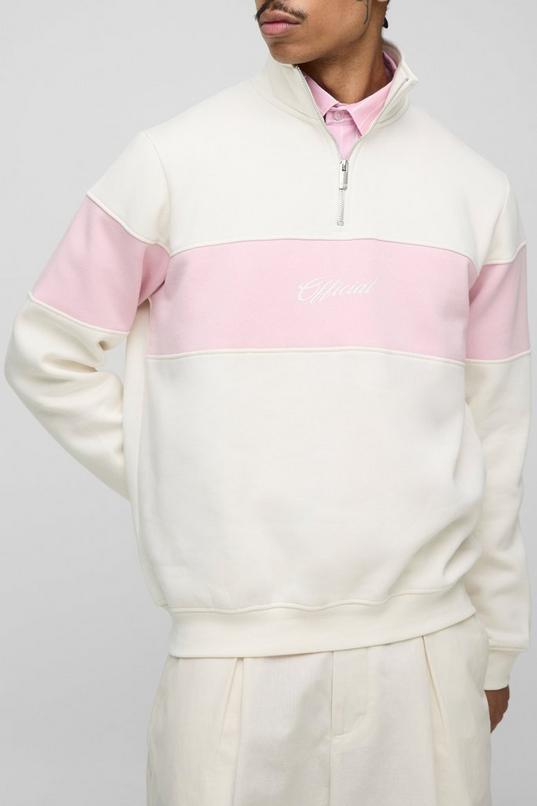 Regular Fit Official Script Colour Block Zip Funnel Neck Sweatshirt by BOOHOOMAN